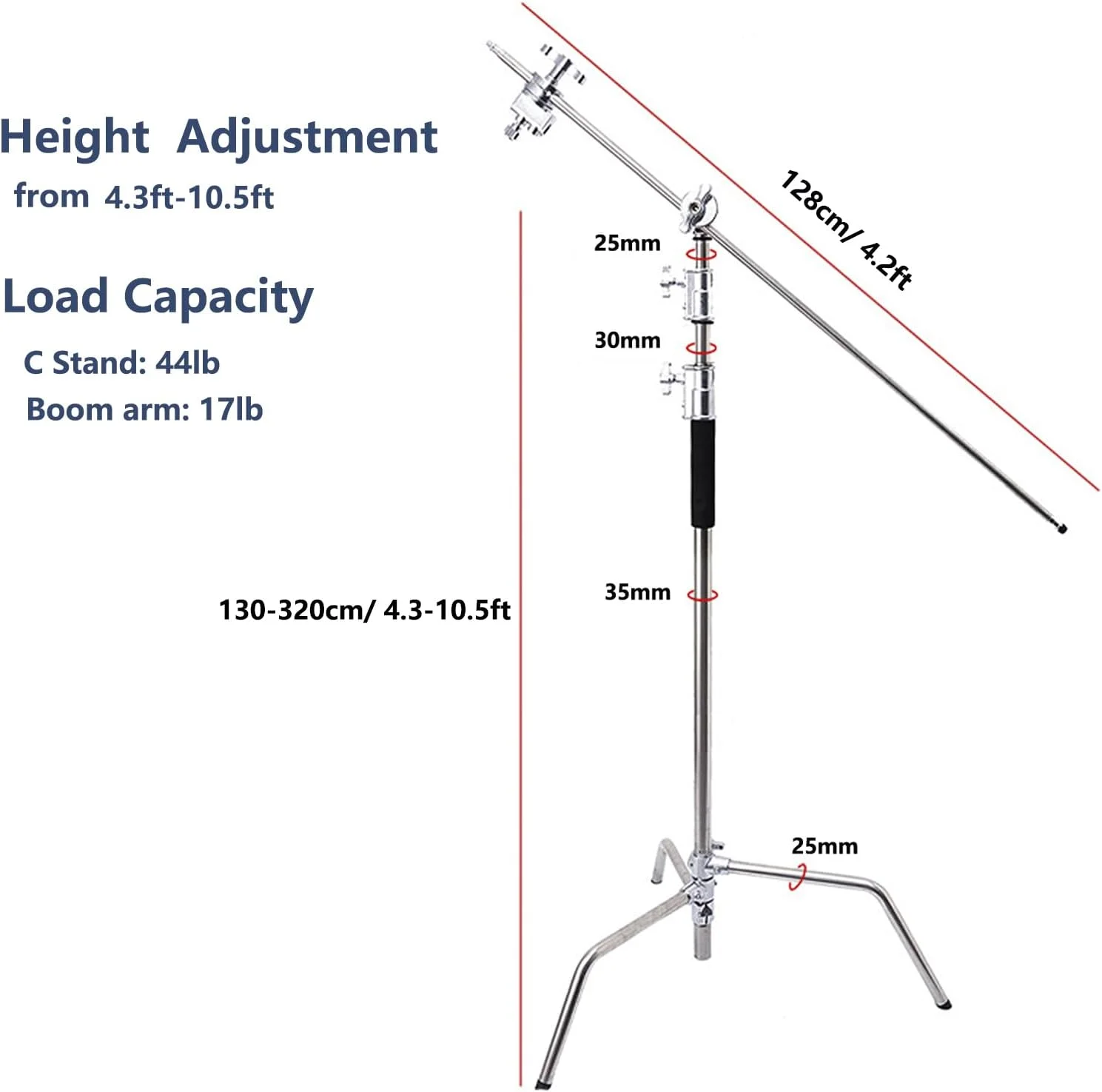 پایه C استیل ضد زنگ با بازوی بوم، پایه نور سنگین برای استودیو عکاسی، فیلمبرداری، رفلکتور، چتر، سافت باکس، حداکثر ارتفاع 330 سانتی متر پایه C استیل ضد زنگ با بازوی بوم، پایه نور سنگین برای استودیو عکاسی، فیلمبرداری، رفلکتور، چتر، سافت باکس، حداکثر ارتفاع 330 سانتی متر
