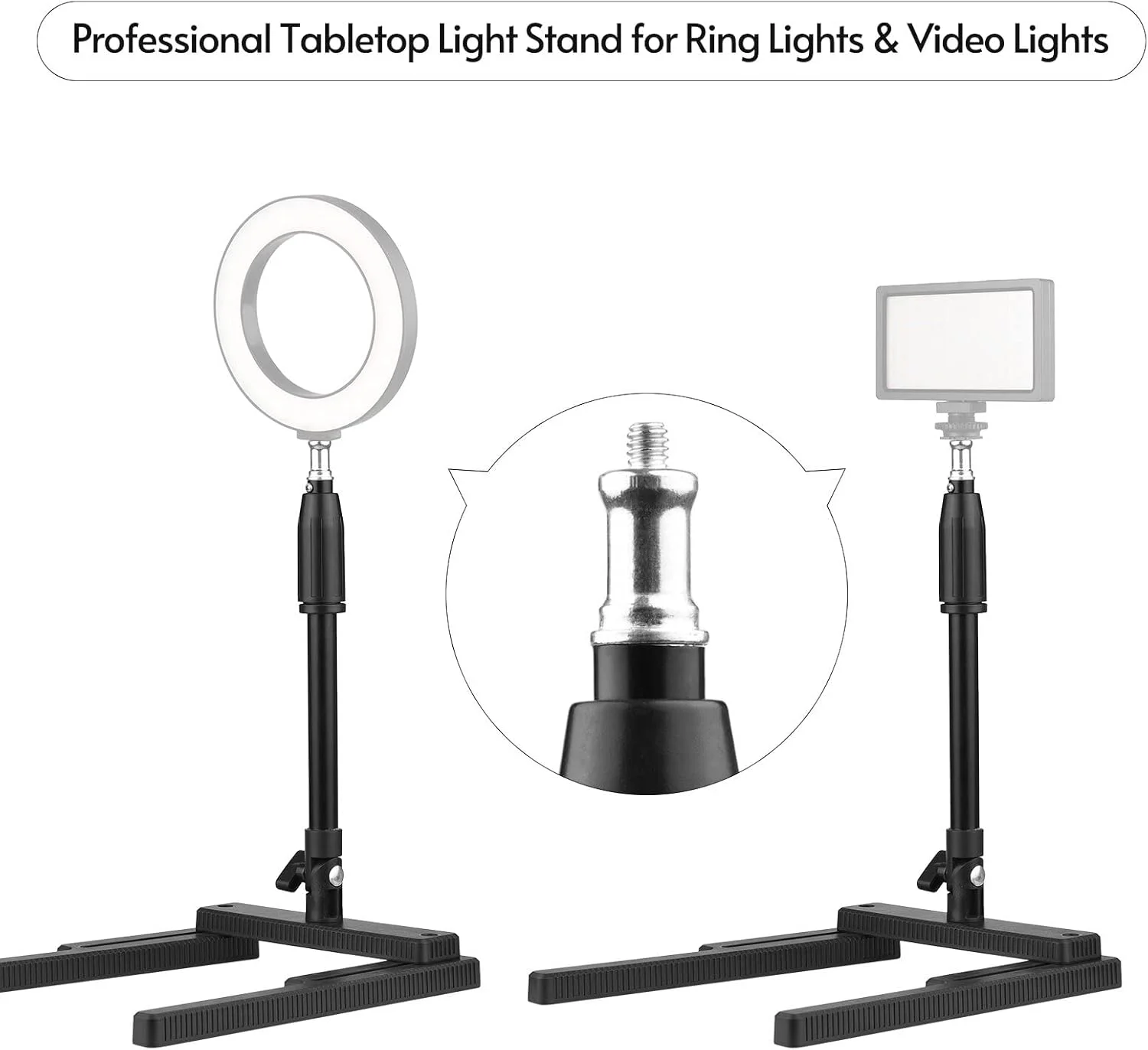 پایه رومیزی چند منظوره Irovami با قابلیت تنظیم ارتفاع در 2 سطح و پیچ 1/4 اینچی برای نور حلقه ای ویدئویی پایه رومیزی چند منظوره Irovami با قابلیت تنظیم ارتفاع در 2 سطح و پیچ 1/4 اینچی برای نور حلقه ای ویدئویی