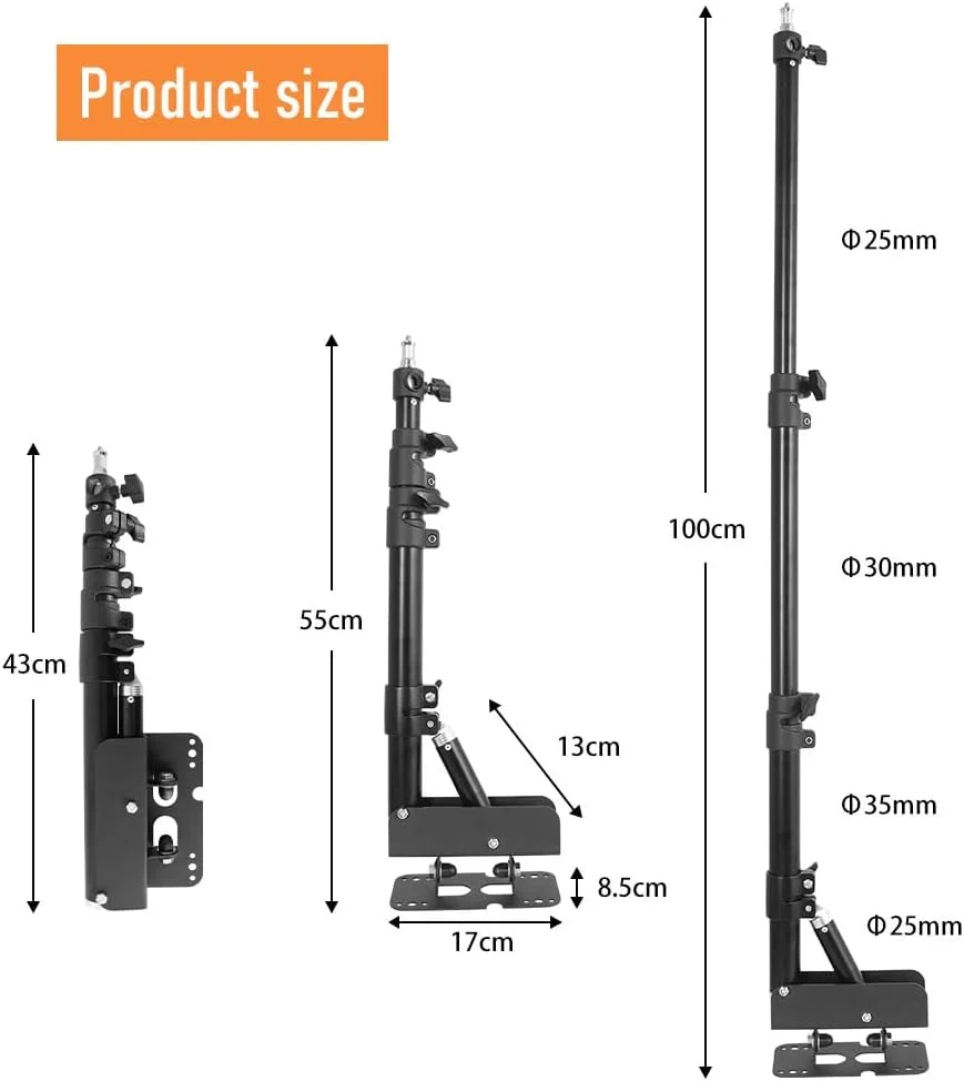 بازوی بوم مثلثی پایه نور نصب شده روی دیوار فلزی Irovami برای نور استروب عکاسی، مونو لایت، سافت باکس، رفلکتور، رینگ لایت، قابل تنظیم 180 درجه، حداکثر طول 100 سانتی متر بازوی بوم مثلثی پایه نور نصب شده روی دیوار فلزی Irovami برای نور استروب عکاسی، مونو لایت، سافت باکس، رفلکتور، رینگ لایت، قابل تنظیم 180 درجه، حداکثر طول 100 سانتی متر