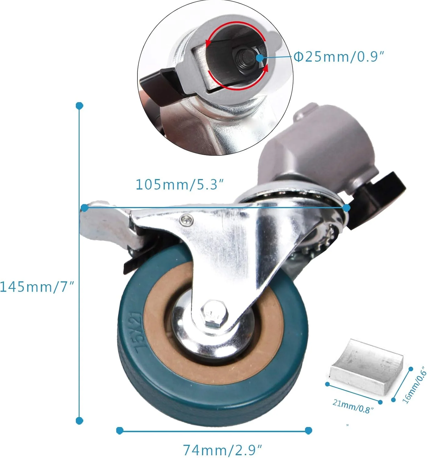 چرخ‌های قفل‌دار گردان استودیویی با چرخ‌های ۷۵ میلی‌متری، برای پایه‌های نور، سه‌پایه‌ها و بازوهای استودیویی، مناسب برای پایه‌های با قطر ۲۵ میلی‌متر، بسته ۳ عددی