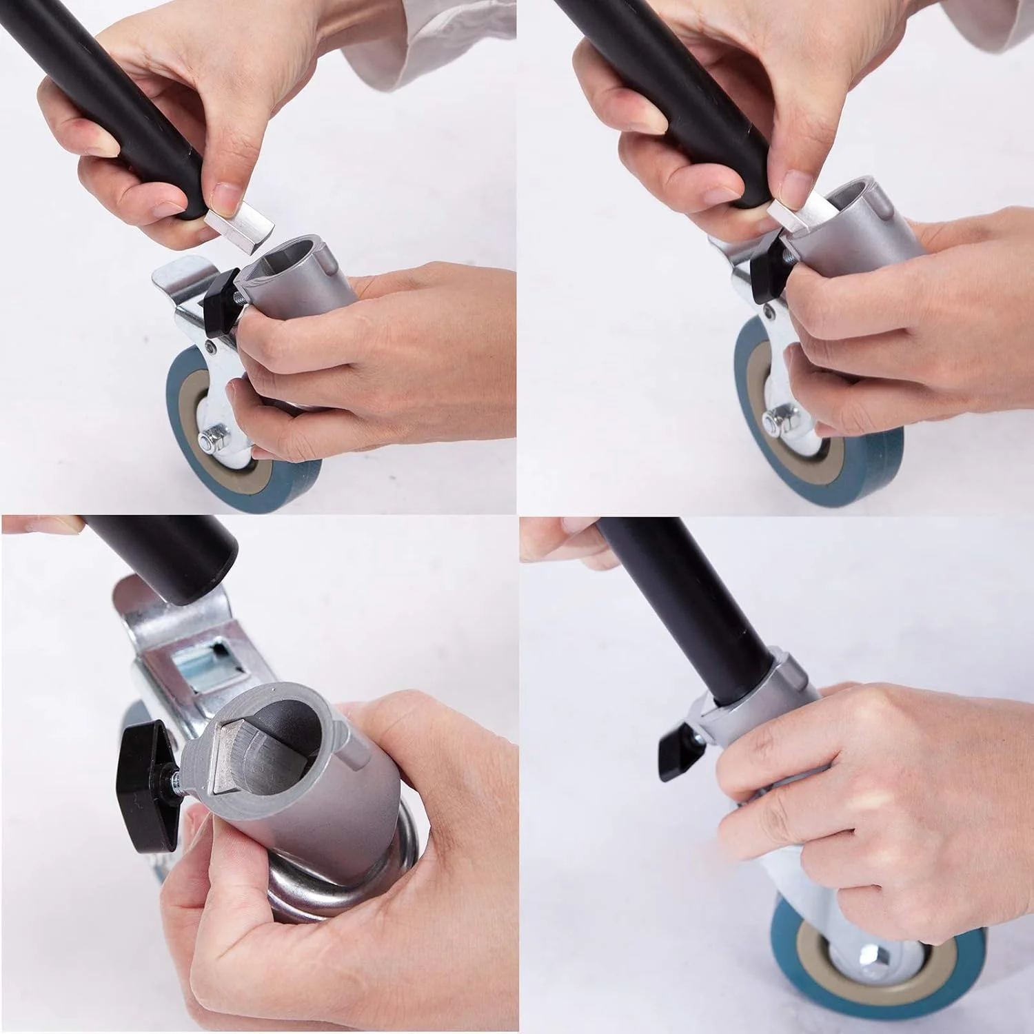 چرخ‌های قفل‌دار گردان استودیویی با چرخ‌های ۷۵ میلی‌متری، برای پایه‌های نور، سه‌پایه‌ها و بازوهای استودیویی، مناسب برای پایه‌های با قطر ۲۵ میلی‌متر، بسته ۳ عددی