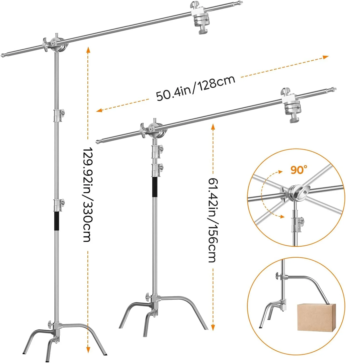 پایه C با بازوی بوم 330 سانتی‌متری Huzofexo، پایه نورپردازی استیل ضد زنگ با پایه بالابر و بازوی نگهدارنده برای رفلکتور، مونولایت و سافت باکس استودیوی عکاسی