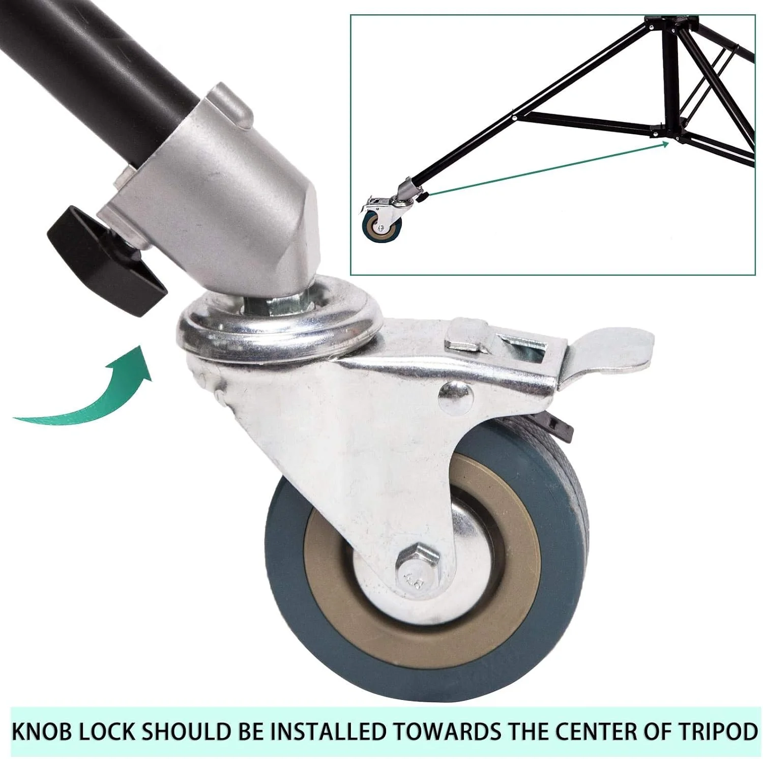 چرخ‌های قفل‌دار گردان استودیویی با چرخ‌های ۷۵ میلی‌متری، برای پایه‌های نور، سه‌پایه‌ها و بازوهای استودیویی، مناسب برای پایه‌های با قطر ۲۵ میلی‌متر، بسته ۳ عددی