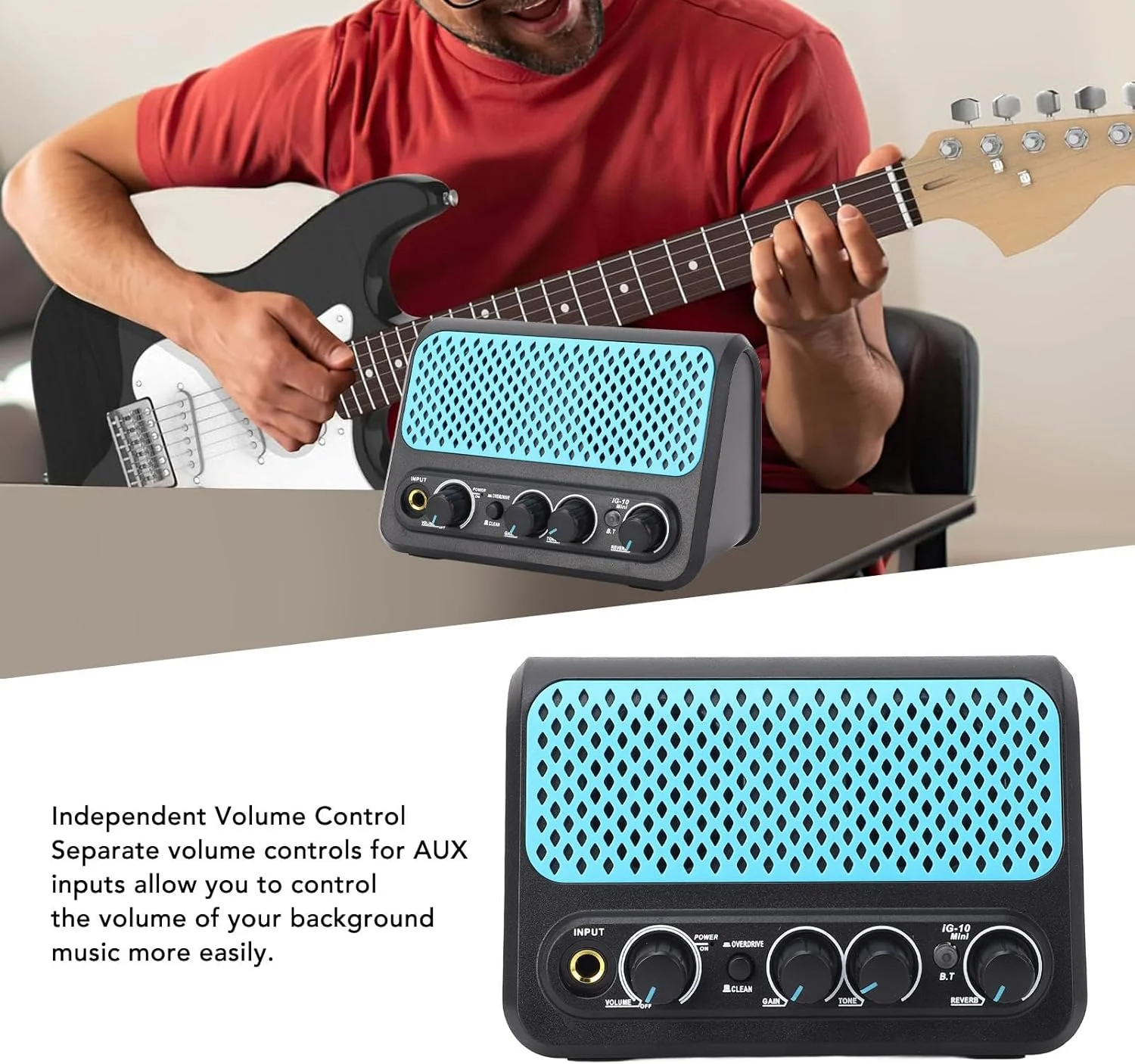آمپلی فایر گیتار کوچک، آمپ گیتار الکتریک قابل شارژ 5 واتی با کانال های کلین و اوردرایو، خروجی هدفون، قابل حمل برای تمرین روزانه، همراه خوب برای نوازندگان