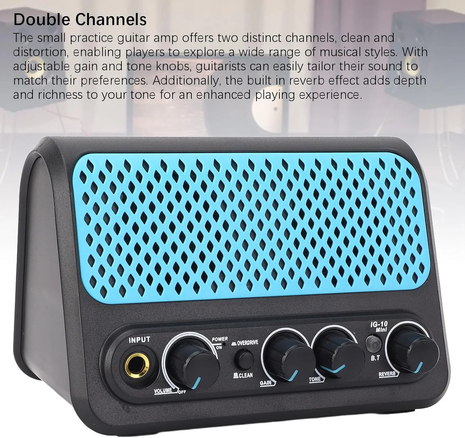 آمپلی فایر گیتار کوچک، آمپلی فایر گیتار الکتریک دو کاناله بلوتوث 5.0، آمپ گیتار قابل حمل، لوازم جانبی گیتار، آمپ گیتار بلوتوث برای تمرین روزانه