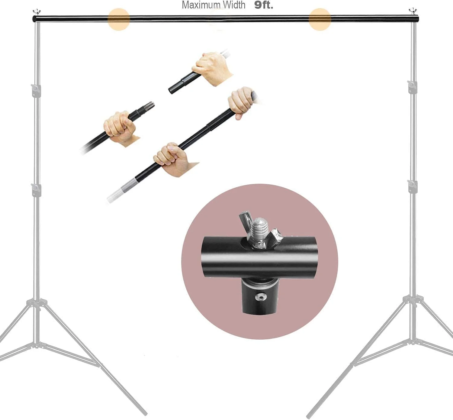 میله پرده HIFFIN® با آداپتور تبدیل، پایه نور را به سیستم پس زمینه تبدیل می کند، طول هر میله 3 فوت، مجموعه 3 عددی (میله پرده با آداپتور تبدیل)