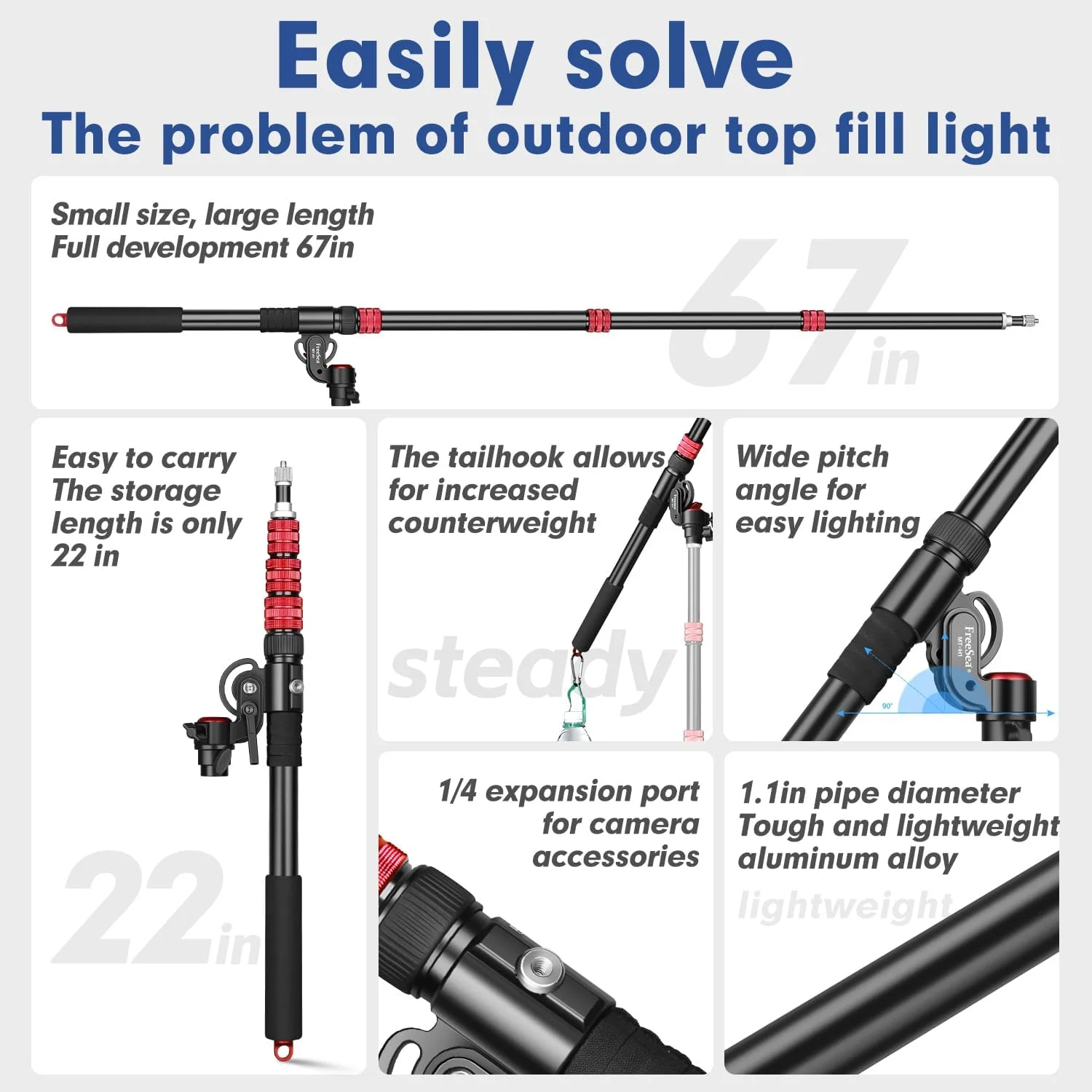 بازوی بوم قابل تنظیم FreeSea برای نور و پایه C - سبک وزن و قابل حمل، 55 تا 170 سانتی متر، نور فلاش و پرکننده قابل تنظیم برای نورپردازی عکاسی بازوی بوم قابل تنظیم FreeSea برای نور و پایه C - سبک وزن و قابل حمل، 55 تا 170 سانتی متر، نور فلاش و پرکننده قابل تنظیم برای نورپردازی عکاسی