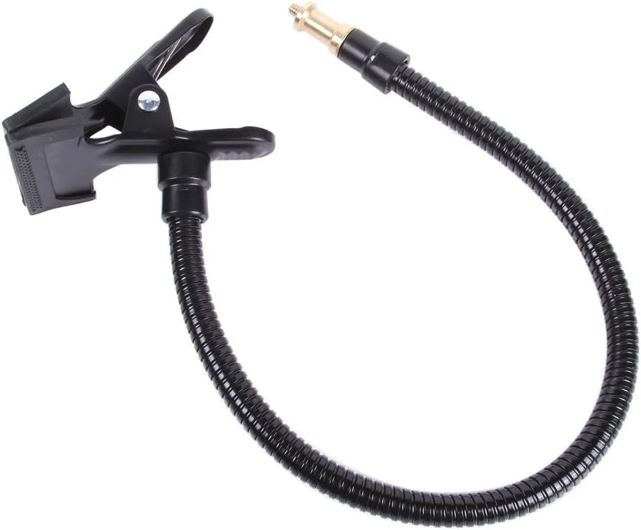 پایه نور استودیویی عکاسی 50 سانتی متری با لوله گردنی انعطاف پذیر و گیره سنگین در یک انتها و رزوه نری 1/4 اینچی در انتهای دیگر پایه نور استودیویی عکاسی 50 سانتی متری با لوله گردنی انعطاف پذیر و گیره سنگین در یک انتها و رزوه نری 1/4 اینچی در انتهای دیگر