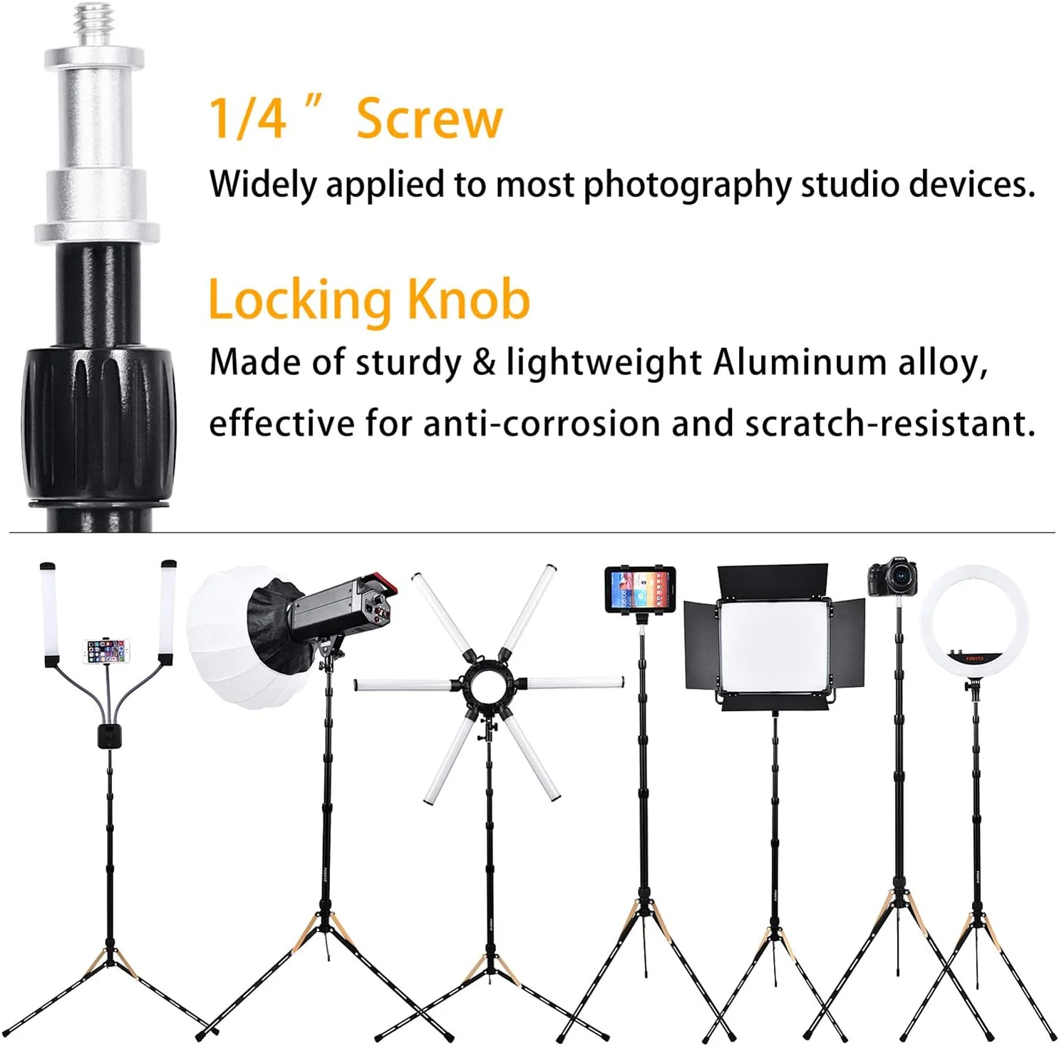 پایه نور فوسوتو آلیاژ آلومینیوم 1.91 متری/6.2 فوتی، 5 قسمتی قابل تنظیم، سه پایه سبک و جمع و جور، پایه نور سه پایه استودیویی عکاسی برای نورپردازی، فیلمبرداری، به همراه کیف حمل