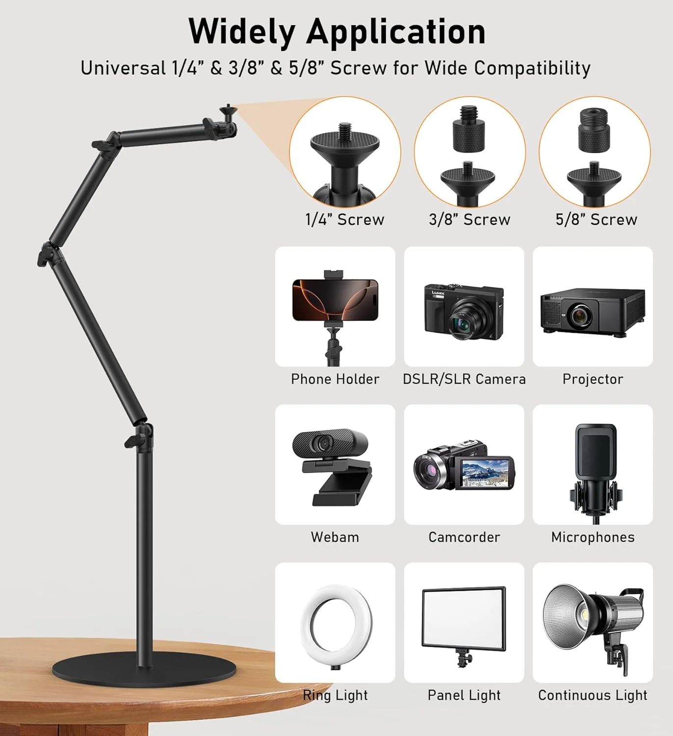 Camera Round Base Mount Desk Stand, Flexible Aluminum Photography Floor-Standing Light Monopod Stand Phone Holder with 1/4" 3/8'' 5/8'' Screw for DSLR Camera, Light, Webcam, Live Streaming, Vlogging