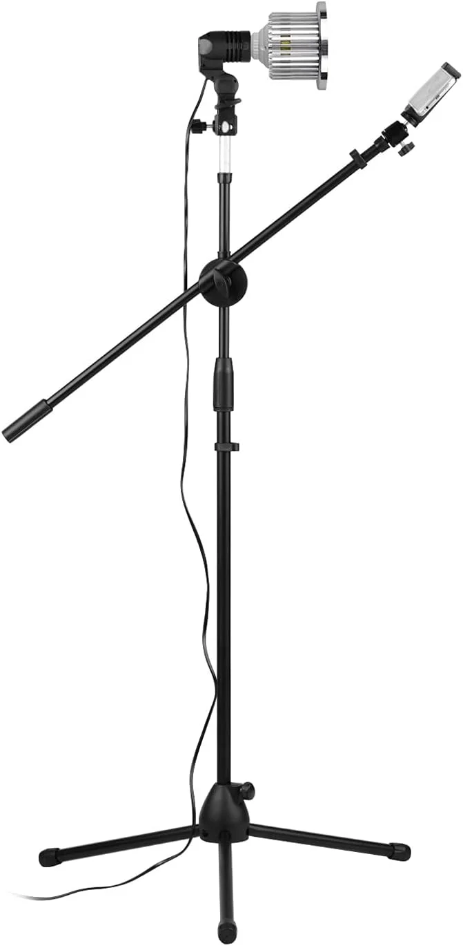 کیت پایه نورپردازی حرفه ای عکاسی Fawoonu 140 سانتی متر / 4.6 فوت با ارتفاع قابل تنظیم، آلیاژ آلومینیوم بادوام، به همراه هولدر موبایل LED و ریموت کنترل BT، حداکثر ظرفیت 2 کیلوگرم، مناسب برای پخش زنده