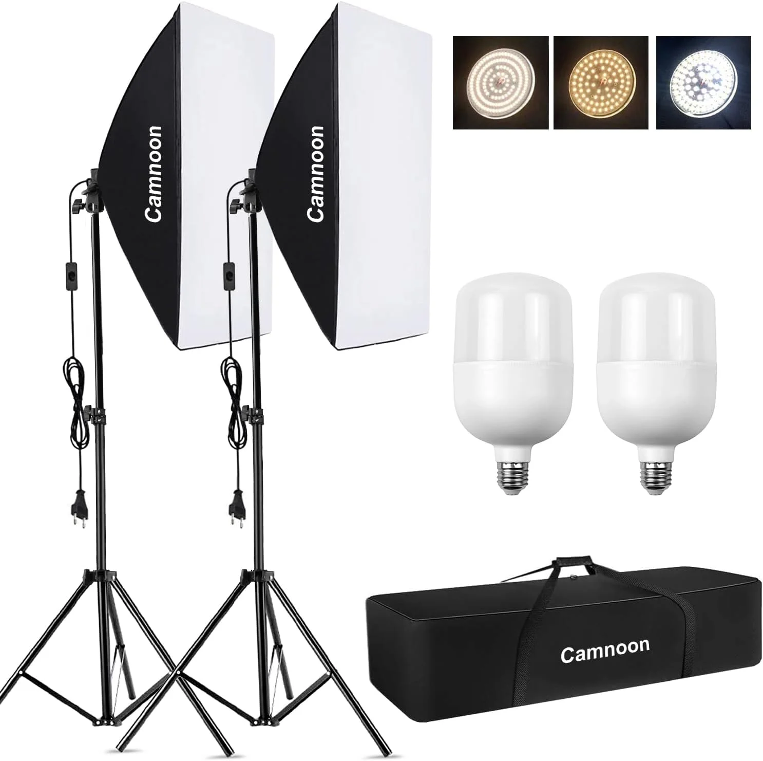 کیت نورپردازی استودیویی Fawoonu شامل سافت باکس، چراغ LED 105 واتی * 2، سافت باکس 50x70 سانتی متری * 2، پایه نور 2 متری * 2 و کیف حمل * 1 برای عکس و فیلم های استودیویی