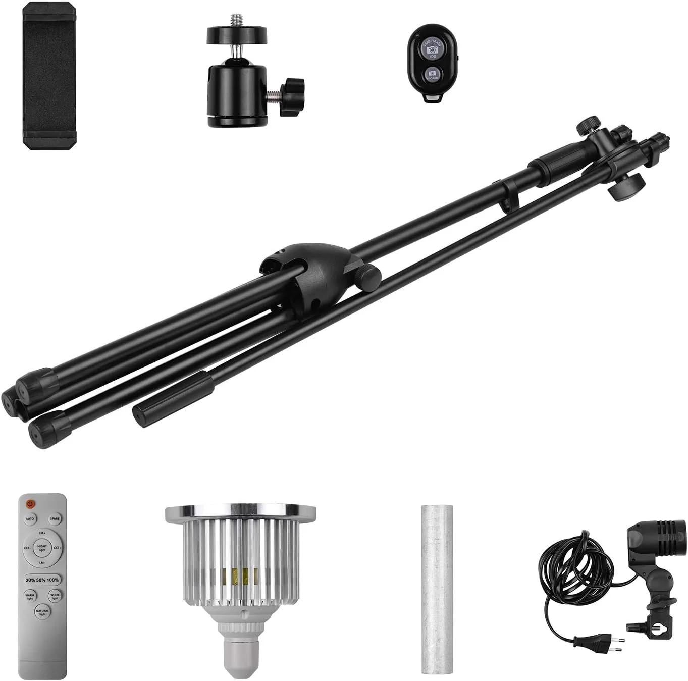 کیت پایه نورپردازی حرفه ای عکاسی Fawoonu 140 سانتی متر / 4.6 فوت با ارتفاع قابل تنظیم، آلیاژ آلومینیوم بادوام، به همراه هولدر موبایل LED و ریموت کنترل BT، حداکثر ظرفیت 2 کیلوگرم، مناسب برای پخش زنده کیت پایه نورپردازی حرفه ای عکاسی Fawoonu 140 سانتی متر / 4.6 فوت با ارتفاع قابل تنظیم، آلیاژ آلومینیوم بادوام، به همراه هولدر موبایل LED و ریموت کنترل BT، حداکثر ظرفیت 2 کیلوگرم، مناسب برای پخش زنده