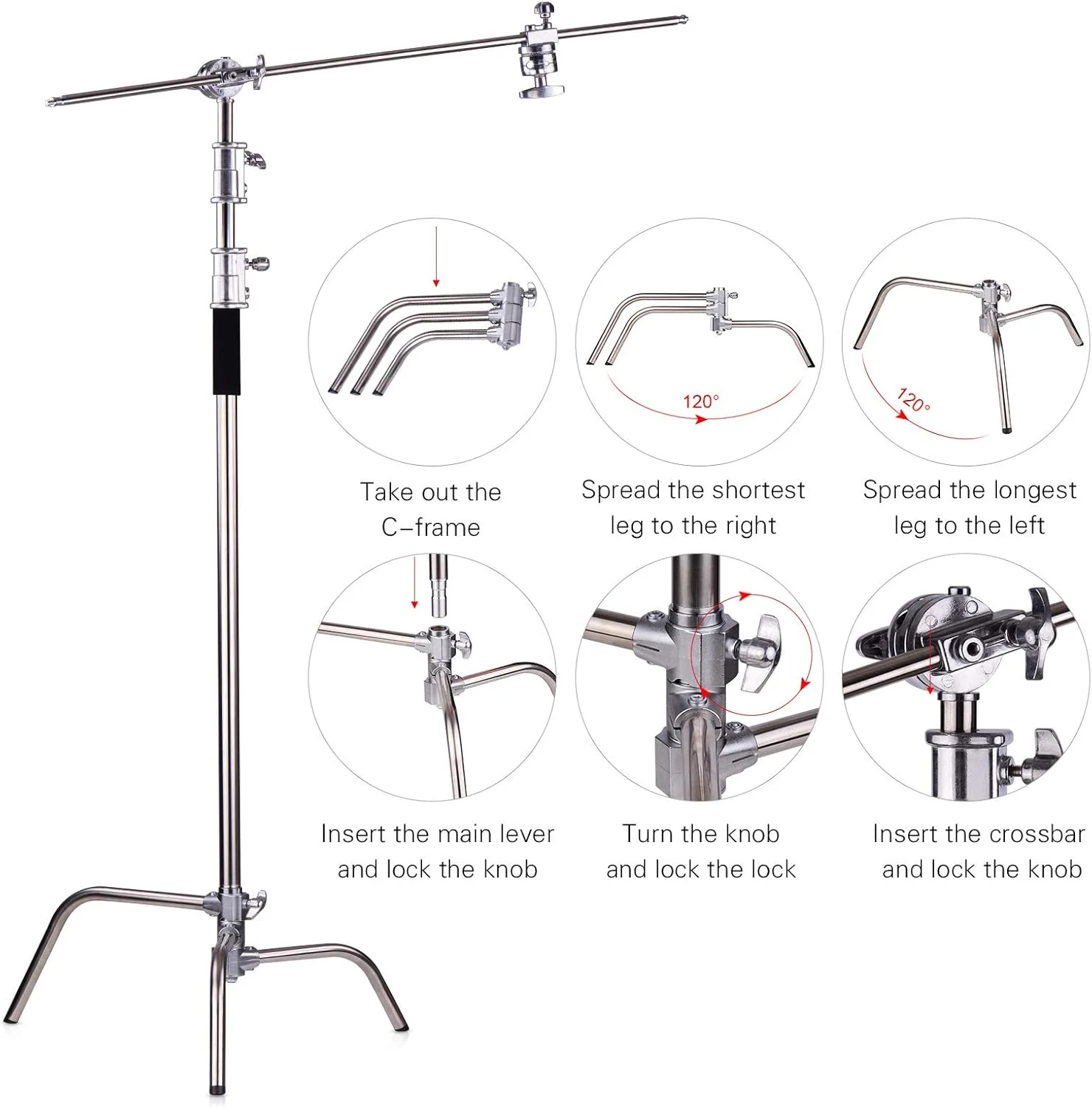 پایه نور حرفه ای عکاسی Fawoonu، آلیاژ آلومینیوم، C-Stand با بازوی بوم، پایه های تاشو، ظرفیت بار 20 کیلوگرم، حداکثر ارتفاع 330 سانتی متر برای استودیوی عکس پایه نور حرفه ای عکاسی Fawoonu، آلیاژ آلومینیوم، C-Stand با بازوی بوم، پایه های تاشو، ظرفیت بار 20 کیلوگرم، حداکثر ارتفاع 330 سانتی متر برای استودیوی عکس