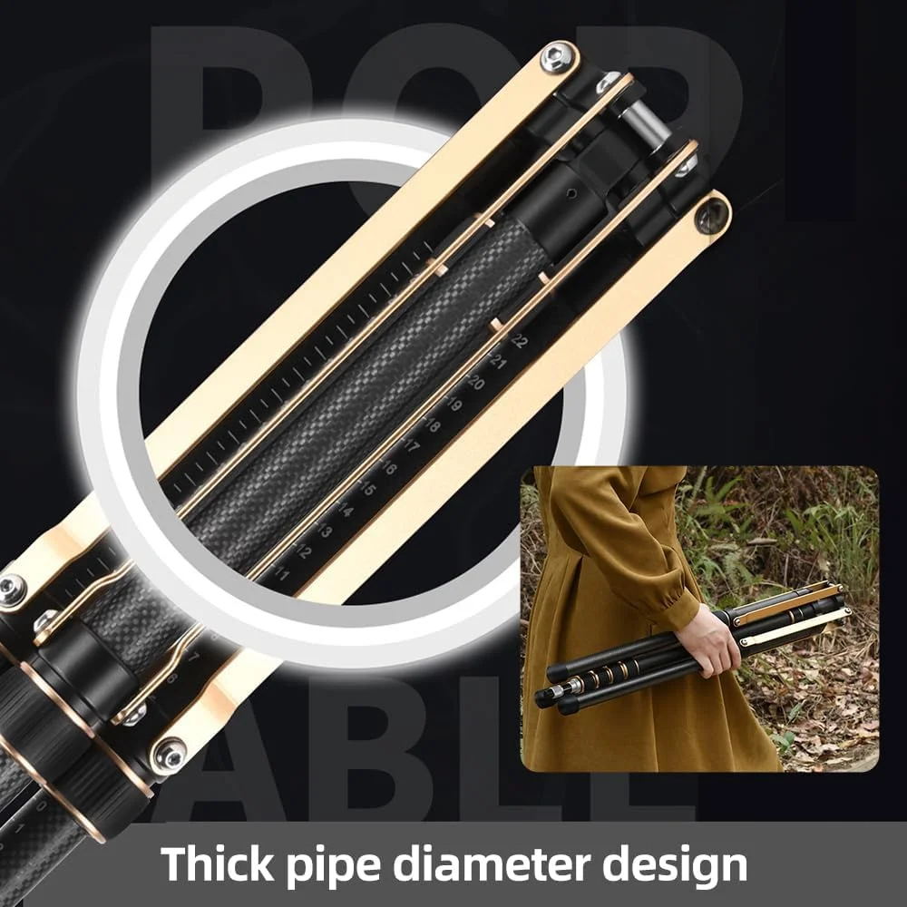 پایه نور ویدئویی قابل تنظیم Fawoonu 252cm با فیبر کربنی 4 قسمتی، ظرفیت بارگیری 6 کیلوگرم با ستون مرکزی جداشدنی و پیچ 1/4 و 3/8 اینچی برای نور ویدئویی LED و فلاش