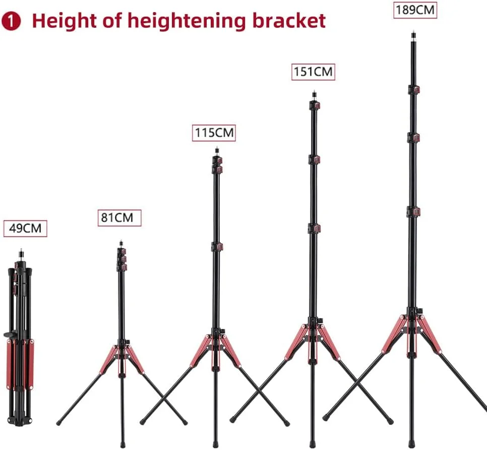 پایه نور ویدئویی قابل تنظیم Fawoonu 189cm با آلیاژ آلومینیوم، 3 بخش قابل تنظیم، ظرفیت بار 5 کیلوگرم با پیچ رزوه ای 1/4 اینچی برای نور LED، فلاش، سافت باکس، رفلکتور