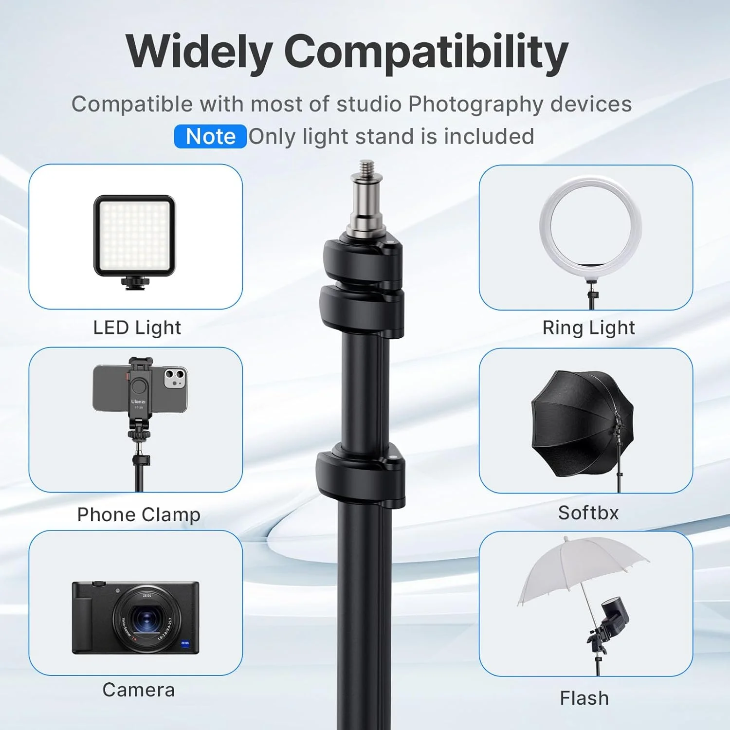 پایه نور عکاسی قابل افزایش طول Ulanzi، سه پایه نور آلومینیومی قابل تنظیم 1.9 متری، سه پایه نور استودیویی قابل حمل و برگشت پذیر برای نورپردازی مداوم، نور فلاش، وب کم، دوربین، سافت باکس