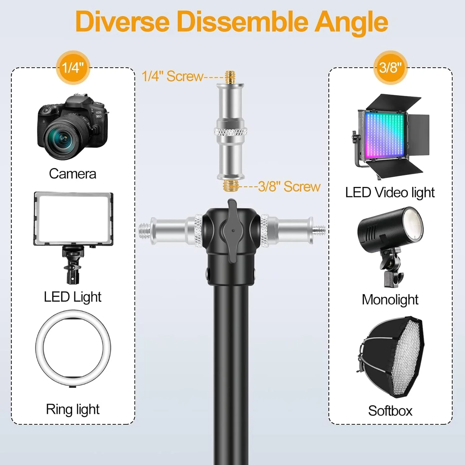 پایه نور آلومینیومی 2.6 متری ایمارت، پایه سه پایه سنگین با بالشتک هوا با آداپتور جهانی 1/4 اینچ به 3/8 اینچ به همراه کیف برای سافت باکس استودیویی، چتر، رفلکتور، عکاسی - 1 عدد پایه نور آلومینیومی 2.6 متری ایمارت، پایه سه پایه سنگین با بالشتک هوا با آداپتور جهانی 1/4 اینچ به 3/8 اینچ به همراه کیف برای سافت باکس استودیویی، چتر، رفلکتور، عکاسی - 1 عدد