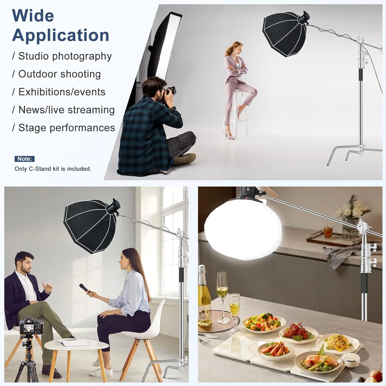 پایه نور سنگین استیل ضد زنگ ایمارت به طول 330 سانتی متر با بازوی بوم و 2 عدد سر گیره برای استودیو عکس و فیلم، مونو لایت، سافت باکس پارابولیک، رفلکتور