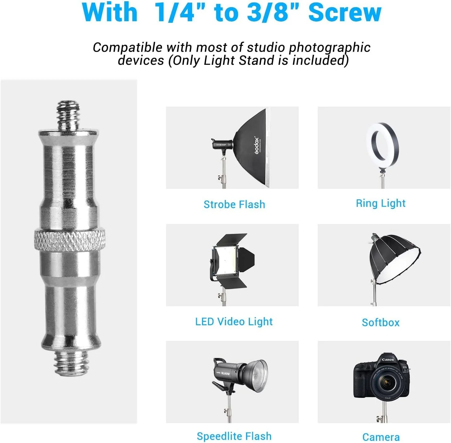 ست دو عددی پایه نور EACHSHOT، 2.8 متری استیل ضد زنگ سنگین با آداپتور 1/4 اینچ به 3/8 اینچ برای SL60W VL150W SL150W AD600BM MS300، سافت باکس استودیویی، مونو لایت و سایر تجهیزات عکاسی ست دو عددی پایه نور EACHSHOT، 2.8 متری استیل ضد زنگ سنگین با آداپتور 1/4 اینچ به 3/8 اینچ برای SL60W VL150W SL150W AD600BM MS300، سافت باکس استودیویی، مونو لایت و سایر تجهیزات عکاسی