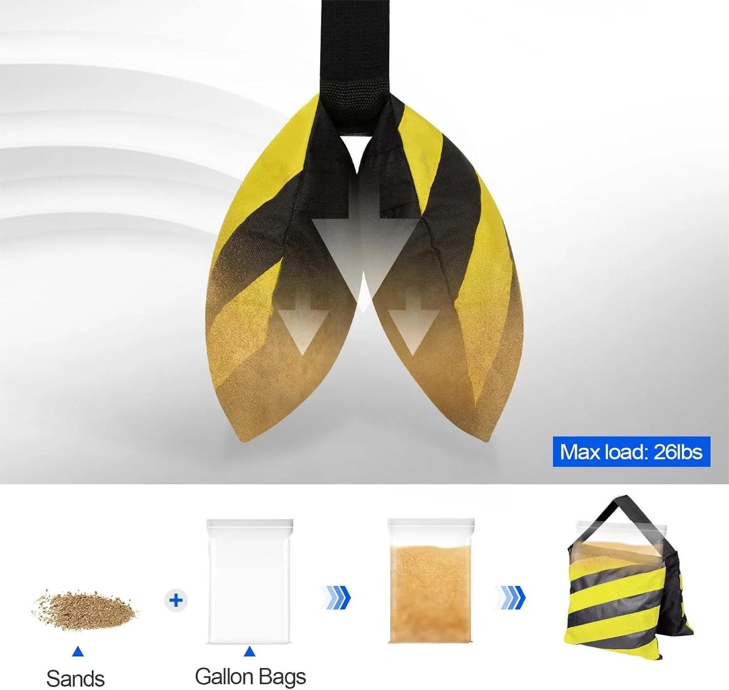 کیسه شن سنگین EMART، کیسه وزنه طراحی زین اسبی استودیو عکس برای پایه عکاسی، پایه نور، سه پایه، پاسیو فضای باز، ورزش، مجموعه فیلم، تولیدات زنده - بسته 8 عددی (زرد و مشکی) کیسه شن سنگین EMART، کیسه وزنه طراحی زین اسبی استودیو عکس برای پایه عکاسی، پایه نور، سه پایه، پاسیو فضای باز، ورزش، مجموعه فیلم، تولیدات زنده - بسته 8 عددی (زرد و مشکی)