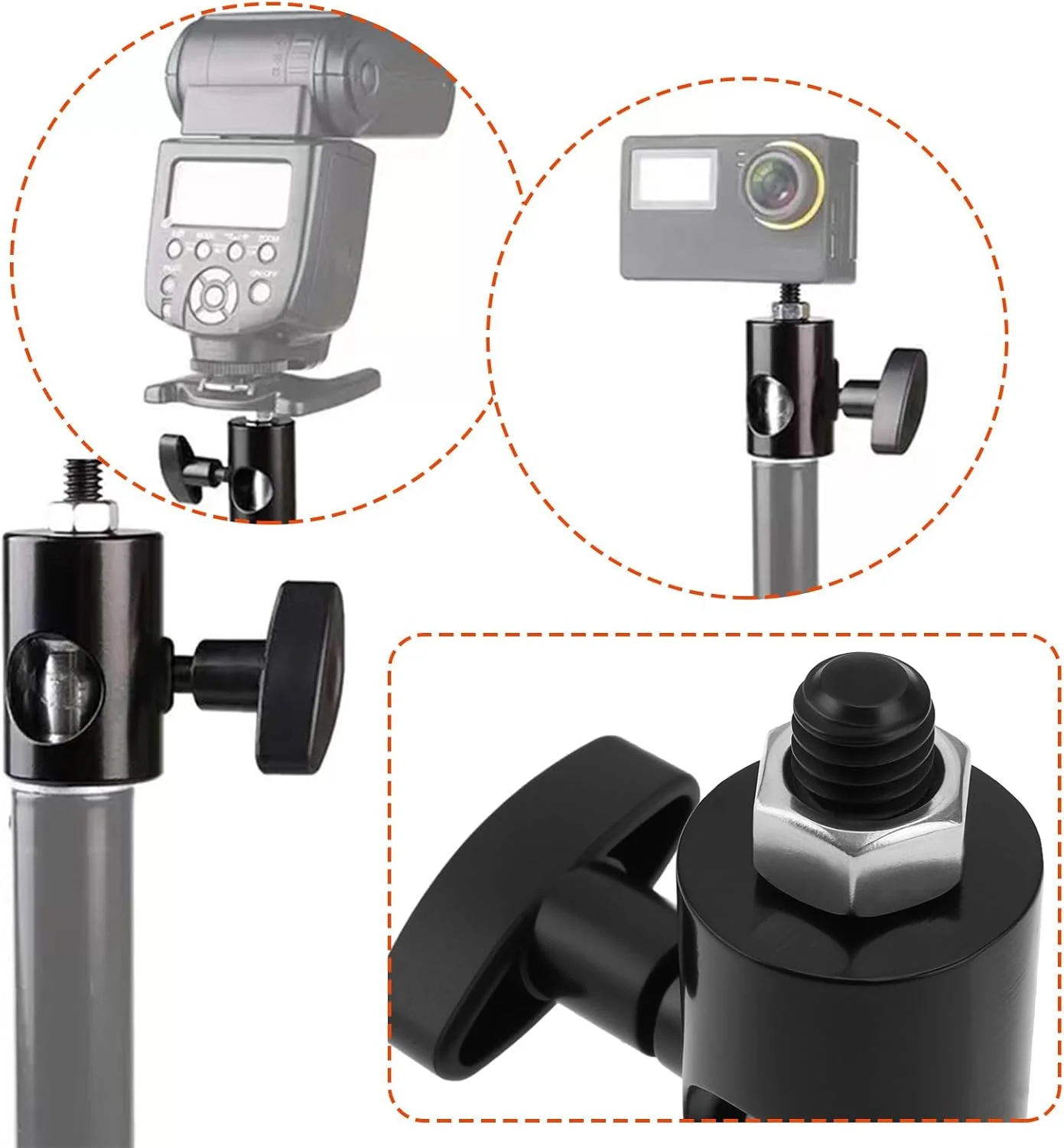 ECSiNG دو عدد تبدیل سریع 3/8 اینچی DSLR برای پایه های نور عکاسی، هد های پن، دوربین های فلاش، تجهیزات عکاسی 5/8 اینچ به 3/8 اینچ