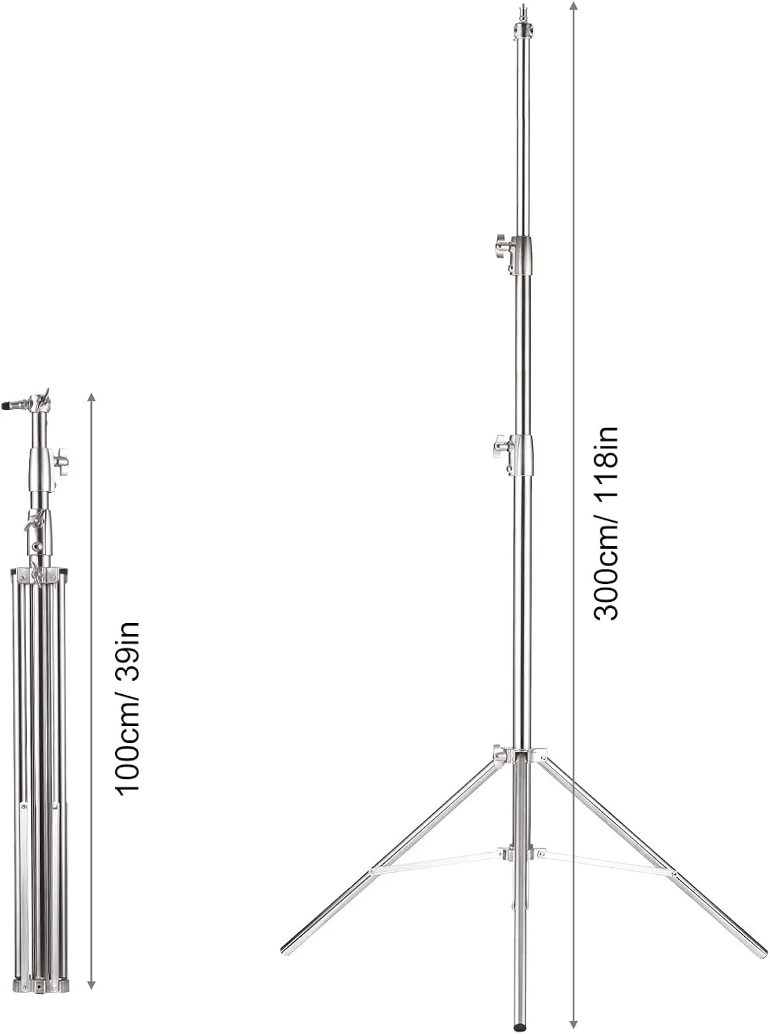 پایه نور استیل ضد زنگ، پایه عکاسی سنگین قابل تنظیم 99-300 سانتی متری با پیچ های 1/4 و 3/8 اینچی، برای استفاده در استودیو دوربین سافت باکس نور فلاش در فضای باز پایه نور استیل ضد زنگ، پایه عکاسی سنگین قابل تنظیم 99-300 سانتی متری با پیچ های 1/4 و 3/8 اینچی، برای استفاده در استودیو دوربین سافت باکس نور فلاش در فضای باز