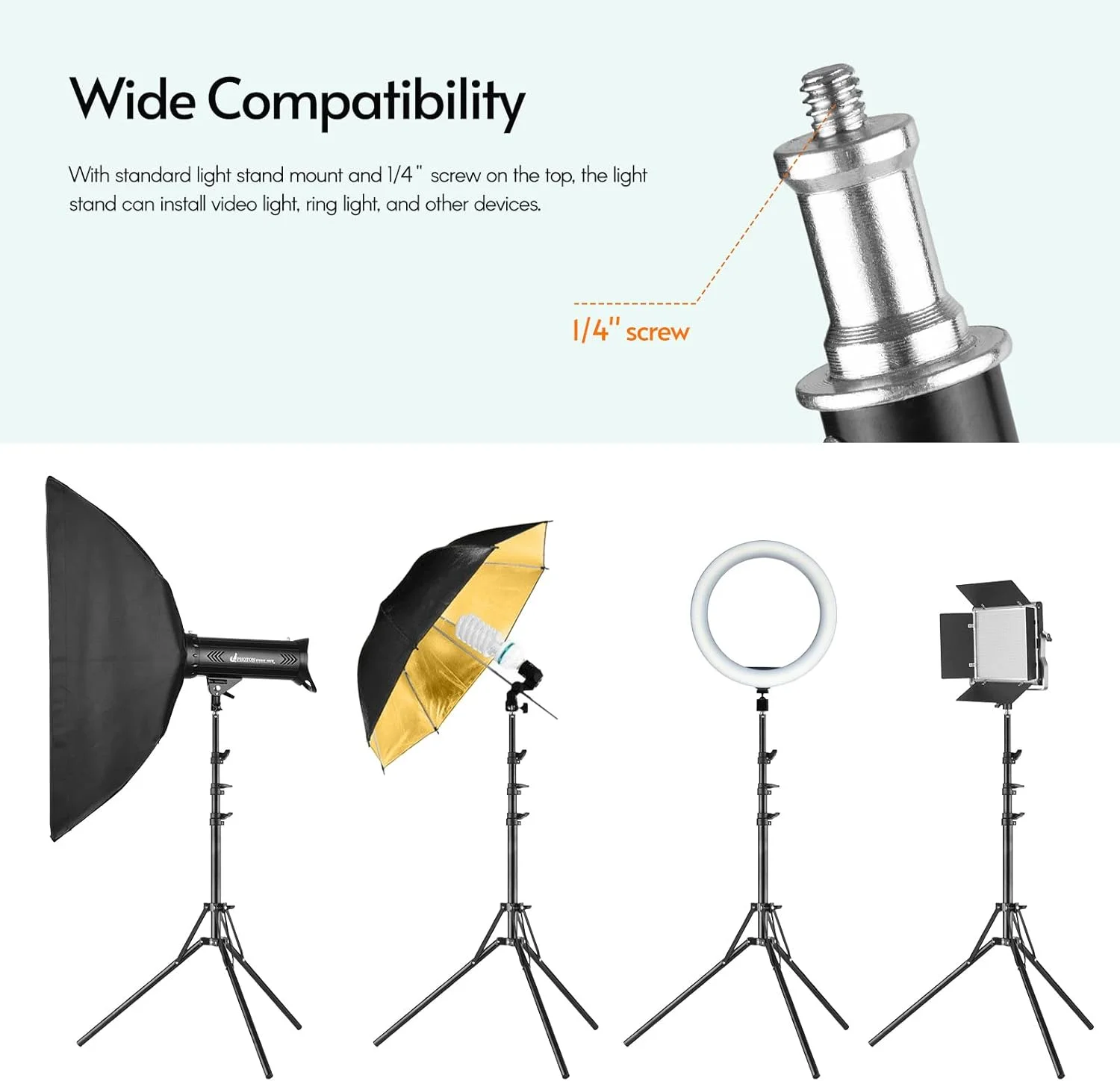 پایه نورپردازی عکاسی، سه پایه نور استودیویی، پایه فلزی نور حلقه ای با حداکثر ارتفاع 200 سانتی متر / 78.7 اینچ با پیچ 1/4 اینچی برای رفلکتور استودیوی عکاسی، سافت باکس، نور ویدئویی LED، نور حلقه ای پایه نورپردازی عکاسی، سه پایه نور استودیویی، پایه فلزی نور حلقه ای با حداکثر ارتفاع 200 سانتی متر / 78.7 اینچ با پیچ 1/4 اینچی برای رفلکتور استودیوی عکاسی، سافت باکس، نور ویدئویی LED، نور حلقه ای