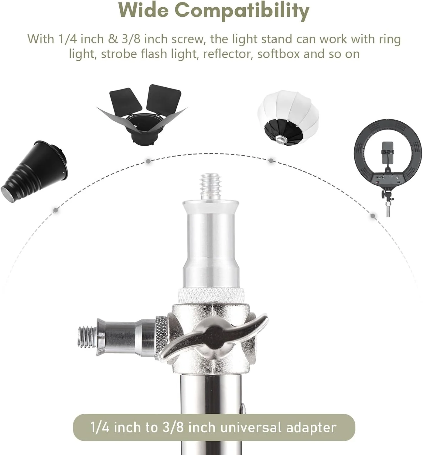 پایه نور استیل ضد زنگ، پایه عکاسی سنگین قابل تنظیم 99-300 سانتی متری با پیچ های 1/4 و 3/8 اینچی، برای استفاده در استودیو دوربین سافت باکس نور فلاش در فضای باز پایه نور استیل ضد زنگ، پایه عکاسی سنگین قابل تنظیم 99-300 سانتی متری با پیچ های 1/4 و 3/8 اینچی، برای استفاده در استودیو دوربین سافت باکس نور فلاش در فضای باز