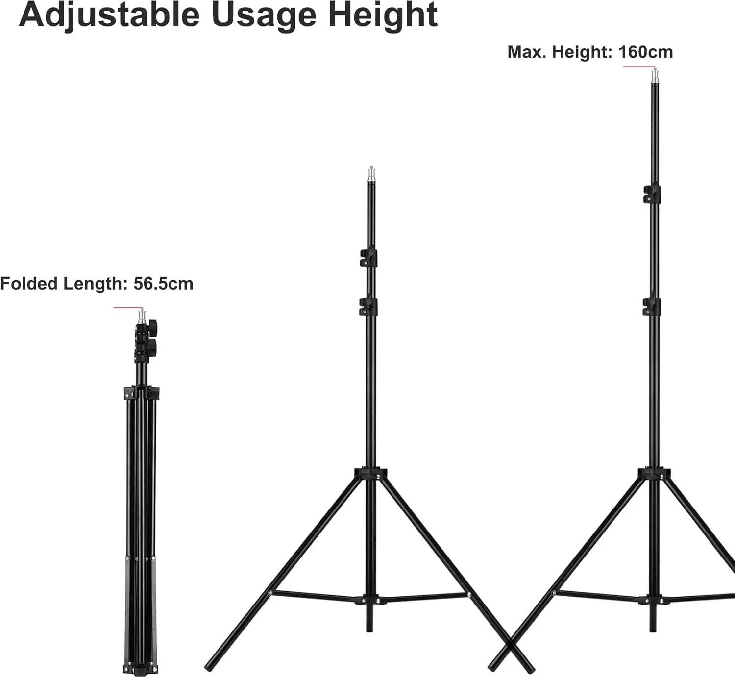 پایه نور فلزی قابل تنظیم حداکثر ارتفاع 1.6 متر با پیچ 1/4 اینچی برای استودیو عکاسی، نور ویدئویی LED، چتر، رینگ لایت