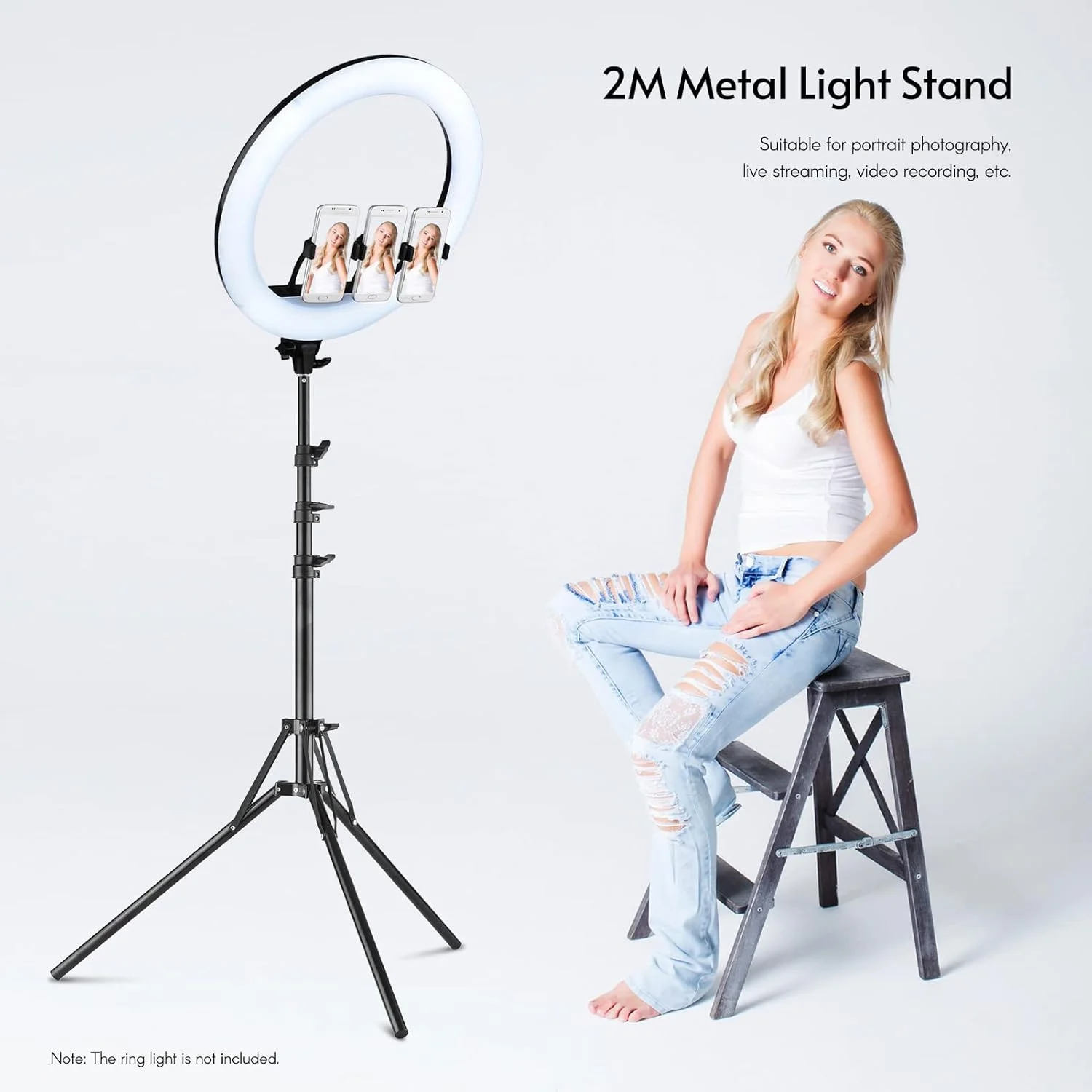 پایه نورپردازی عکاسی، سه پایه نور استودیویی، پایه فلزی نور حلقه ای با حداکثر ارتفاع 200 سانتی متر / 78.7 اینچ با پیچ 1/4 اینچی برای رفلکتور استودیوی عکاسی، سافت باکس، نور ویدئویی LED، نور حلقه ای پایه نورپردازی عکاسی، سه پایه نور استودیویی، پایه فلزی نور حلقه ای با حداکثر ارتفاع 200 سانتی متر / 78.7 اینچ با پیچ 1/4 اینچی برای رفلکتور استودیوی عکاسی، سافت باکس، نور ویدئویی LED، نور حلقه ای