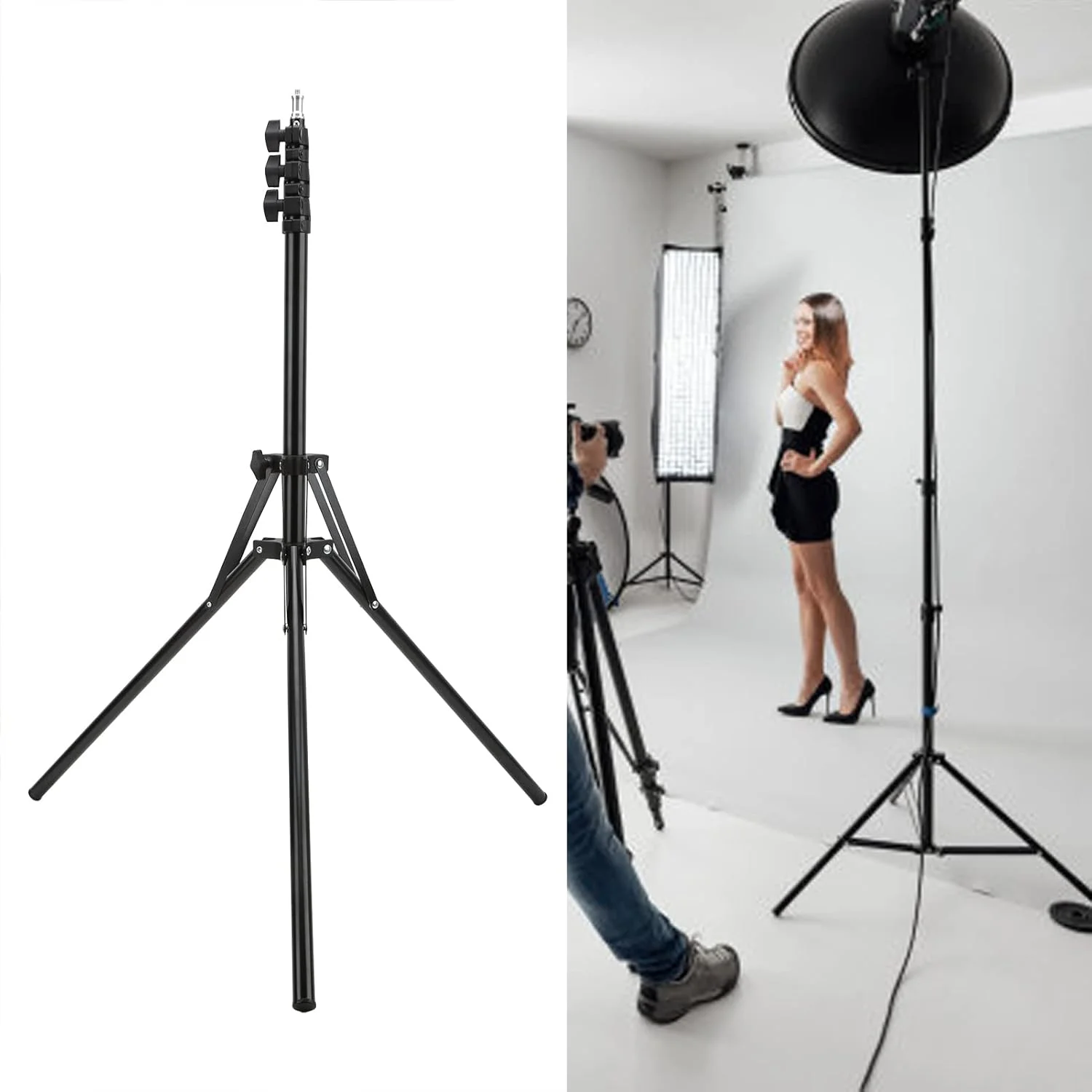 پایه نور عکاسی Cryfokt با سه پایه تلسکوپی تاشو، پایه نور ویدئویی LED بادوام 190 سانتی متری، قابل تنظیم برای متخصصان استودیو عکس