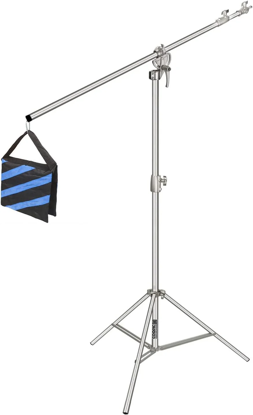 پایه نور استودیویی دو طرفه COOPIC L380 نقره ای استیل حداکثر ارتفاع 385 سانتی متر و بازوی بوم قابل تنظیم 119-216 سانتی متر شامل کیسه شن آبی برای پشتیبانی از چتر سافت باکس فلاش برای نور ویدئویی پرتره پایه نور استودیویی دو طرفه COOPIC L380 نقره ای استیل حداکثر ارتفاع 385 سانتی متر و بازوی بوم قابل تنظیم 119-216 سانتی متر شامل کیسه شن آبی برای پشتیبانی از چتر سافت باکس فلاش برای نور ویدئویی پرتره