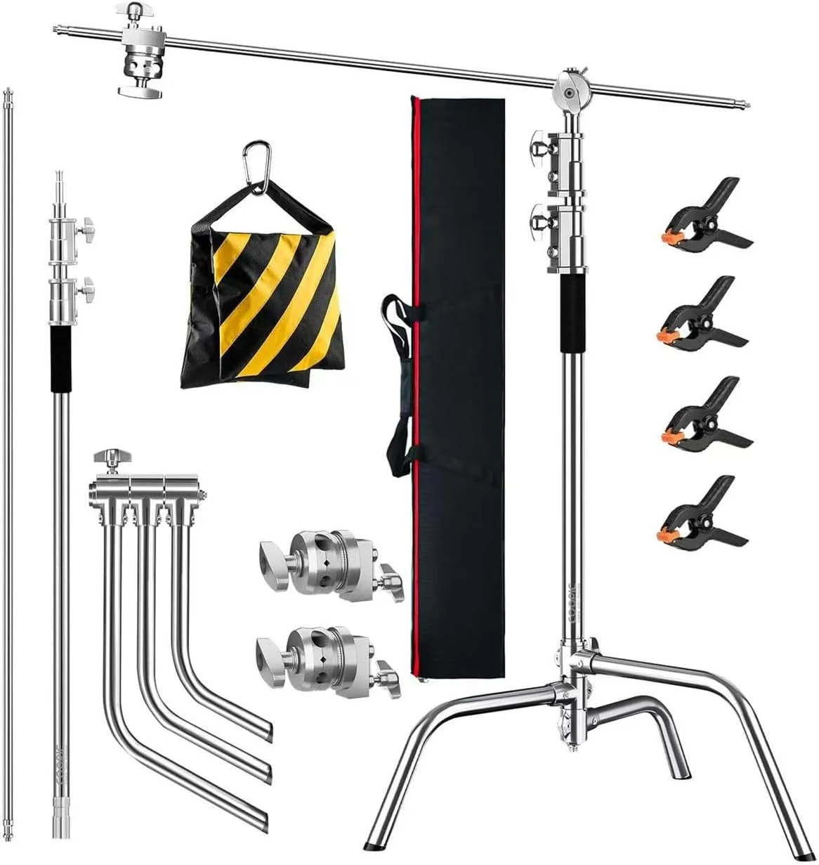 پایه نور C شکل COOPIC، کیت عکاسی فلزی استیل - میله عمودی 210 سانتی متری سنگین، بازوی بوم 88 سانتی متری، پایه قابل تنظیم، کیسه شن، 2 سر گیره، 4 گیره برای سافت باکس و کیف حمل BS130 پایه نور C شکل COOPIC، کیت عکاسی فلزی استیل - میله عمودی 210 سانتی متری سنگین، بازوی بوم 88 سانتی متری، پایه قابل تنظیم، کیسه شن، 2 سر گیره، 4 گیره برای سافت باکس و کیف حمل BS130