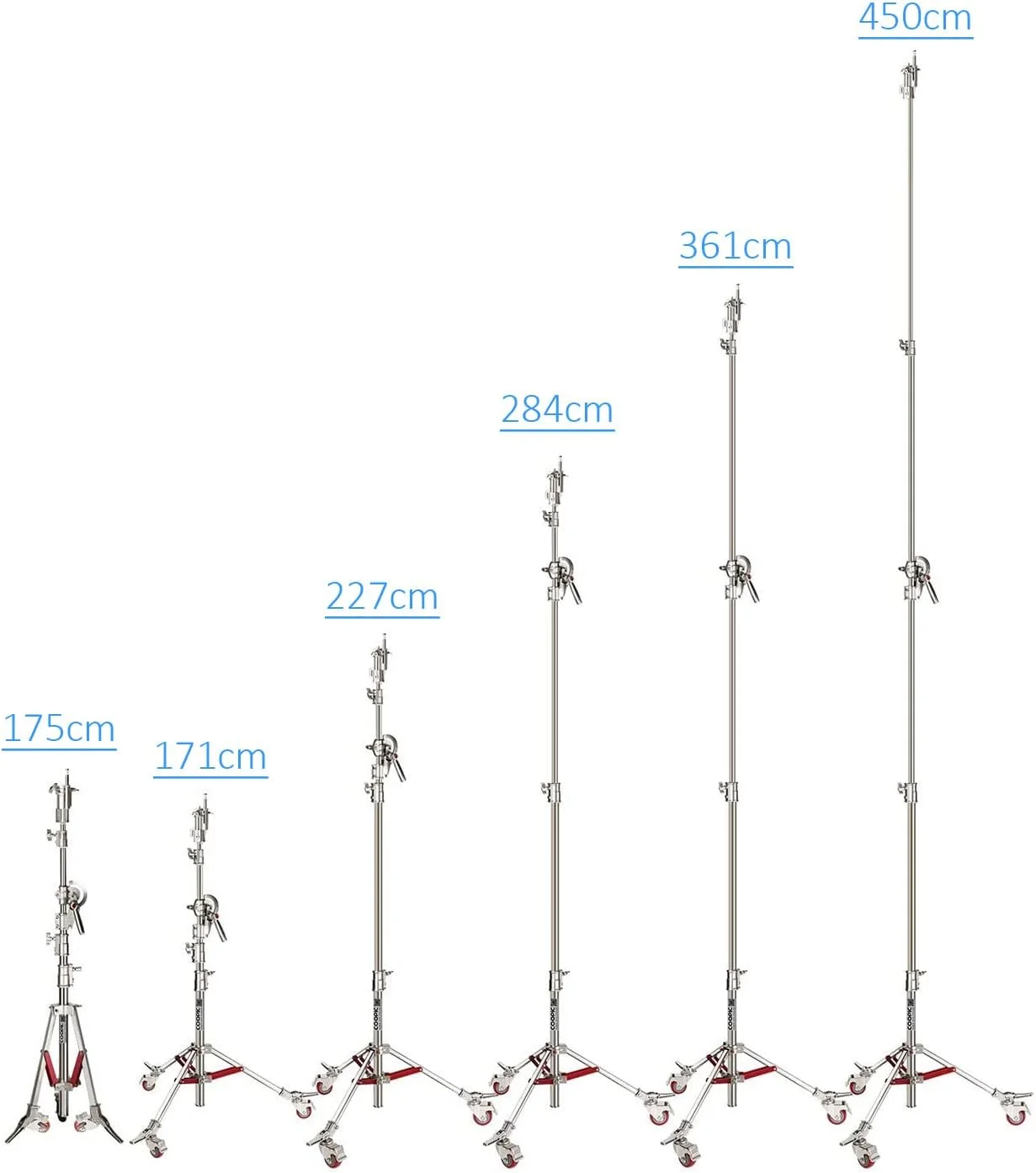 پایه نور سنگین استیل COOPIC L-440B PRO با چرخ های چرخشی، حداکثر ارتفاع 450 سانتی متر با میله متقاطع 210 سانتی متری و کیسه شن برای رفلکتور استودیوی عکاسی، نور ماه و سایر تجهیزات پایه نور سنگین استیل COOPIC L-440B PRO با چرخ های چرخشی، حداکثر ارتفاع 450 سانتی متر با میله متقاطع 210 سانتی متری و کیسه شن برای رفلکتور استودیوی عکاسی، نور ماه و سایر تجهیزات