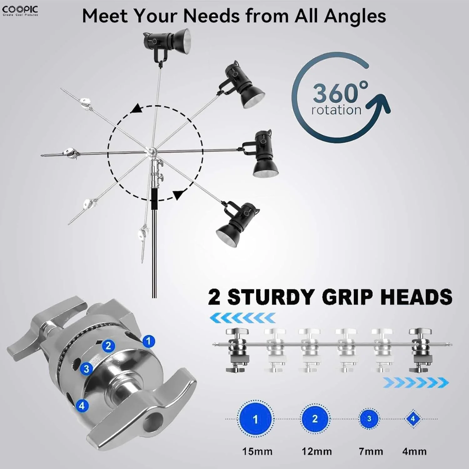 پایه نور C شکل COOPIC، کیت عکاسی فلزی استیل - میله عمودی 210 سانتی متری سنگین، بازوی بوم 88 سانتی متری، پایه قابل تنظیم، کیسه شن، 2 سر گیره، 4 گیره برای سافت باکس و کیف حمل BS130 پایه نور C شکل COOPIC، کیت عکاسی فلزی استیل - میله عمودی 210 سانتی متری سنگین، بازوی بوم 88 سانتی متری، پایه قابل تنظیم، کیسه شن، 2 سر گیره، 4 گیره برای سافت باکس و کیف حمل BS130