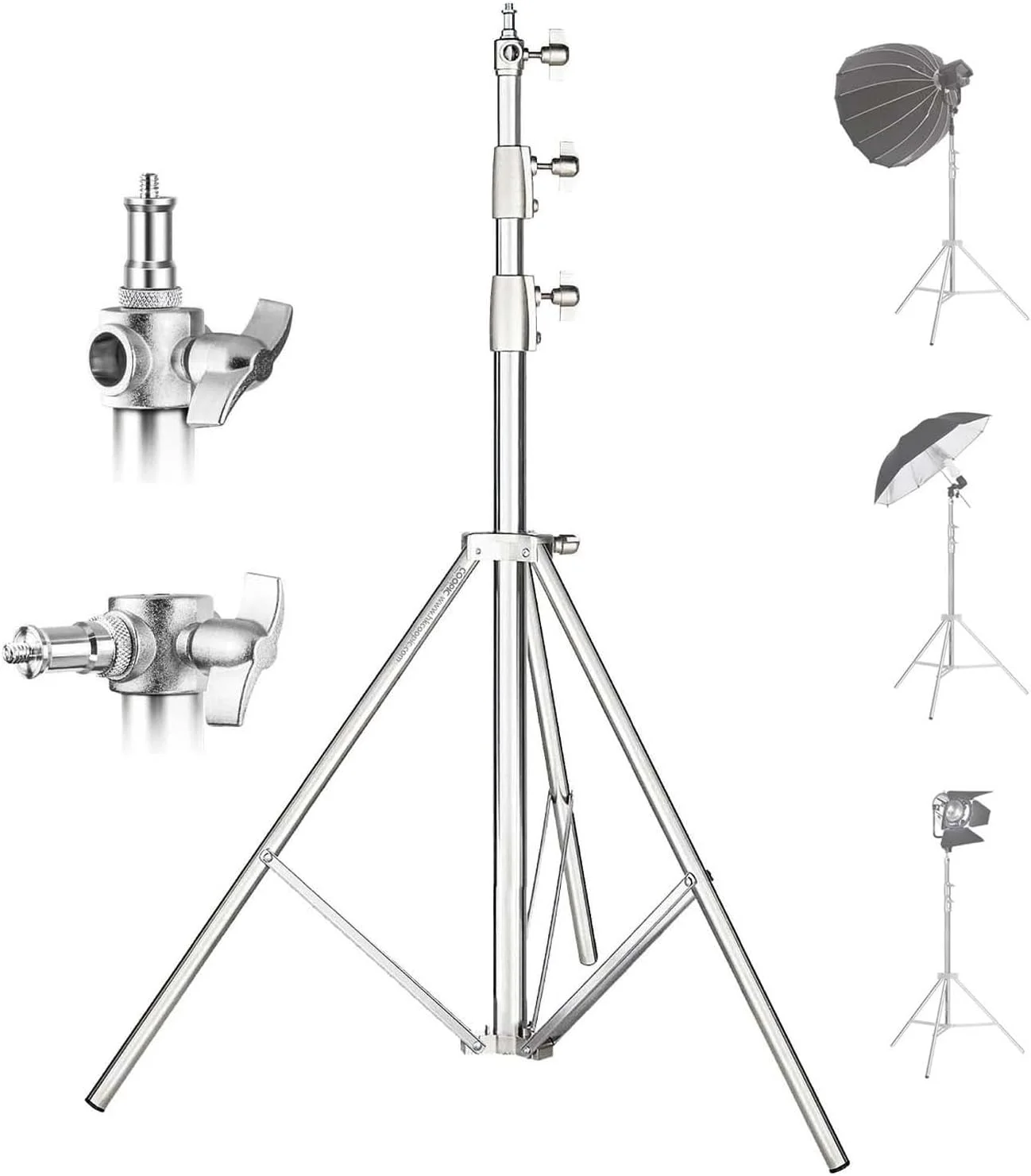 پایه نور استیل ضد زنگ COOPIC L-280M، ارتفاع 280 سانتی متر، مقاوم با فنر بافر و آداپتور جهانی 1/4 اینچ به 3/8 اینچ برای سافت باکس استودیویی، مونو لایت و سایر تجهیزات پایه نور استیل ضد زنگ COOPIC L-280M، ارتفاع 280 سانتی متر، مقاوم با فنر بافر و آداپتور جهانی 1/4 اینچ به 3/8 اینچ برای سافت باکس استودیویی، مونو لایت و سایر تجهیزات