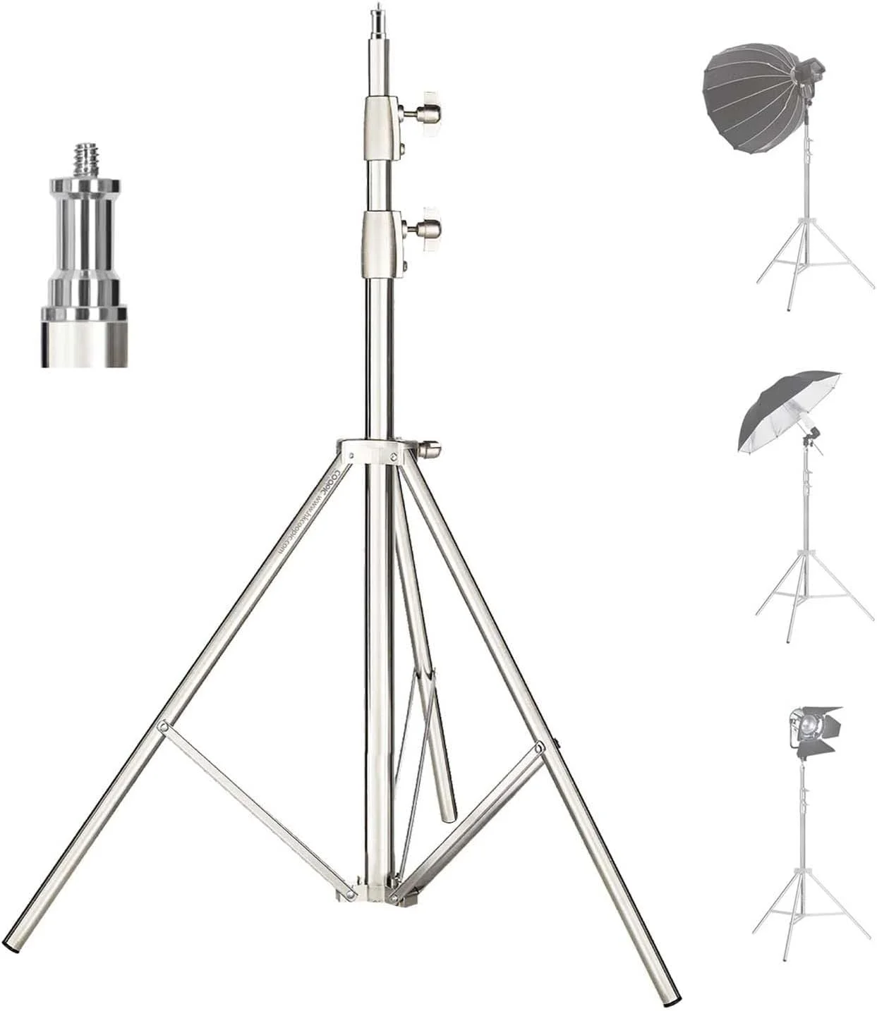 پایه نور سنگین COOPIC L-280MF ارتقا یافته - حداکثر ارتفاع 280 سانتی متر، نقره ای، 3 بخش (25mm، 30mm)، پیچ 1/4 اینچی، فنر بافر داخلی، سازگار با اکثر چراغ های استودیویی پایه نور سنگین COOPIC L-280MF ارتقا یافته - حداکثر ارتفاع 280 سانتی متر، نقره ای، 3 بخش (25mm، 30mm)، پیچ 1/4 اینچی، فنر بافر داخلی، سازگار با اکثر چراغ های استودیویی