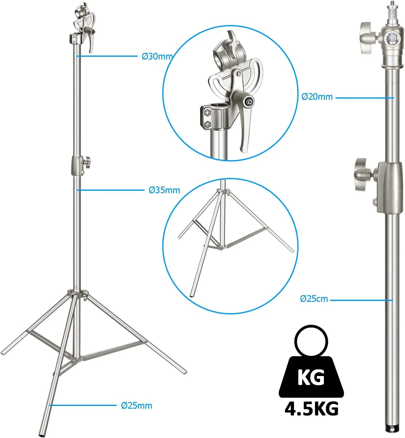 پایه نور استودیویی دو طرفه COOPIC L380 نقره ای استیل حداکثر ارتفاع 385 سانتی متر و بازوی بوم قابل تنظیم 119-216 سانتی متر شامل کیسه شن آبی برای پشتیبانی از چتر سافت باکس فلاش برای نور ویدئویی پرتره پایه نور استودیویی دو طرفه COOPIC L380 نقره ای استیل حداکثر ارتفاع 385 سانتی متر و بازوی بوم قابل تنظیم 119-216 سانتی متر شامل کیسه شن آبی برای پشتیبانی از چتر سافت باکس فلاش برای نور ویدئویی پرتره