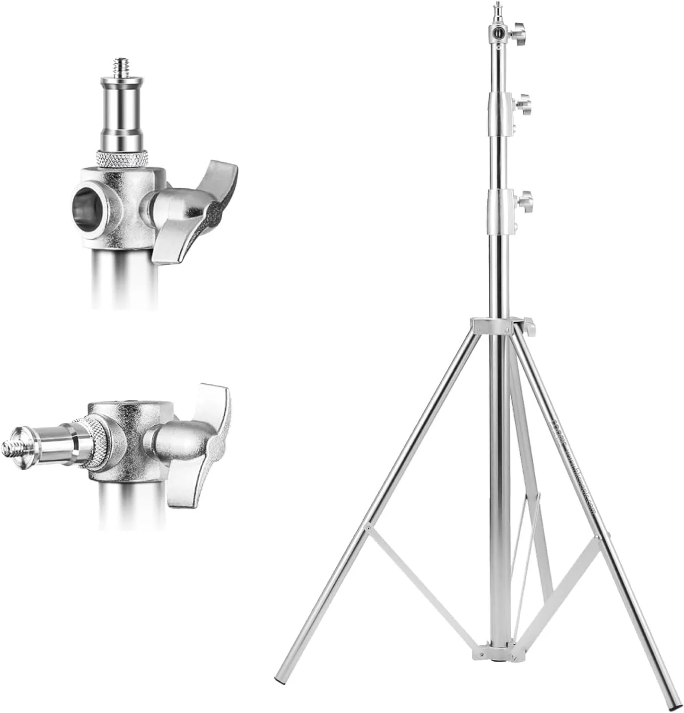 پایه نور استیل ضد زنگ COOPIC L-280M، ارتفاع 280 سانتی متر، مقاوم با فنر بافر و آداپتور جهانی 1/4 اینچ به 3/8 اینچ برای سافت باکس استودیویی، مونو لایت و سایر تجهیزات