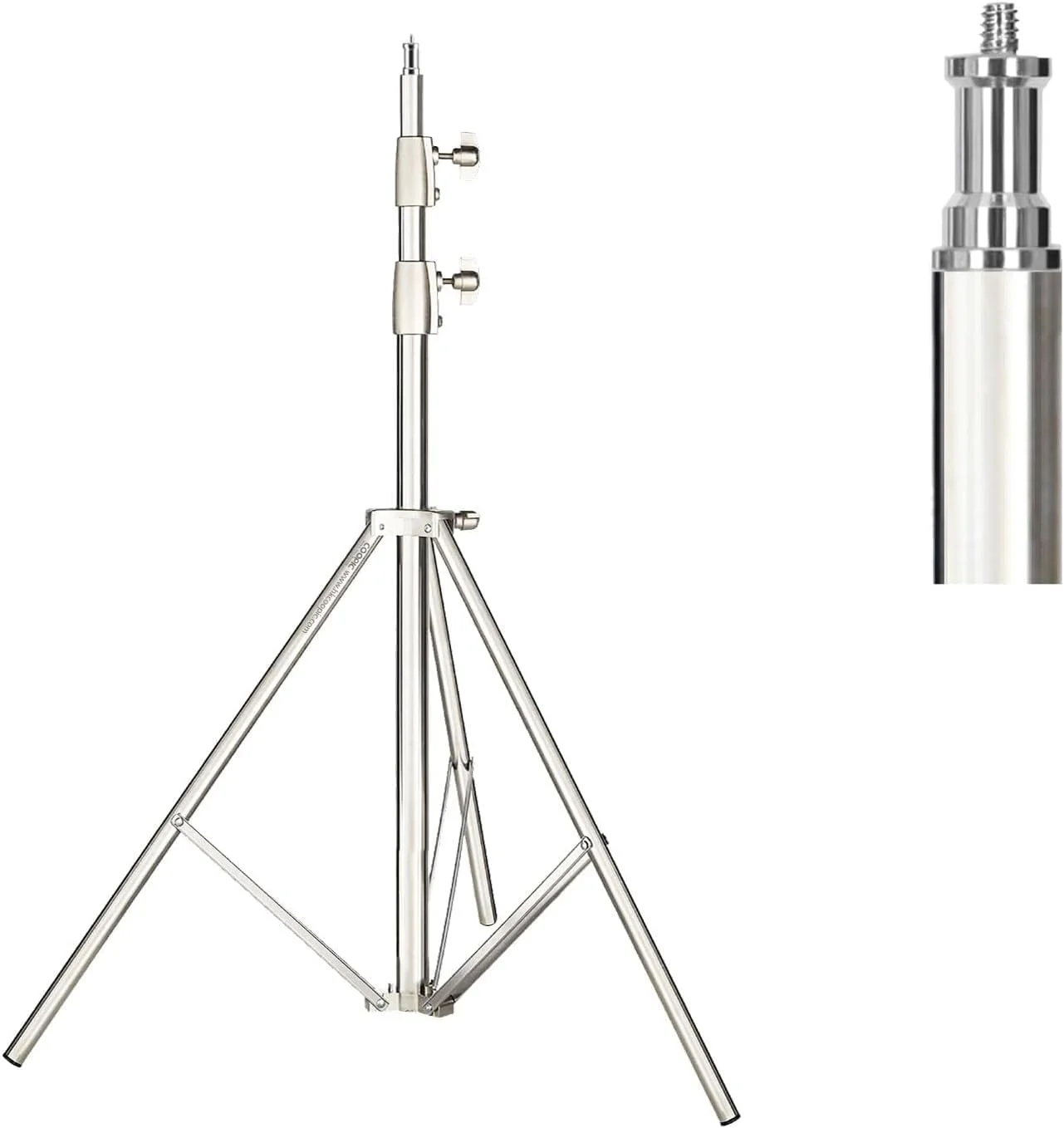 پایه نور سنگین COOPIC L-280MF ارتقا یافته - حداکثر ارتفاع 280 سانتی متر، نقره ای، 3 بخش (25mm، 30mm)، پیچ 1/4 اینچی، فنر بافر داخلی، سازگار با اکثر چراغ های استودیویی