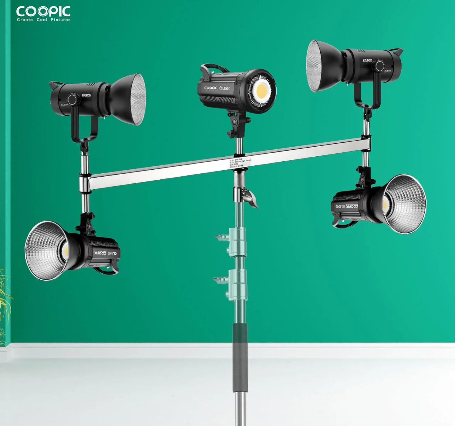 بازوی بوم سه سر استیل ضد زنگ COOPIC با پنج پین بچه گانه 5/8 اینچی - لوازم جانبی نورپردازی همه کاره برای چراغ های LED و فلاش های استروب، سازگار با پایه های C و پایه های نور - (مدل SA75)