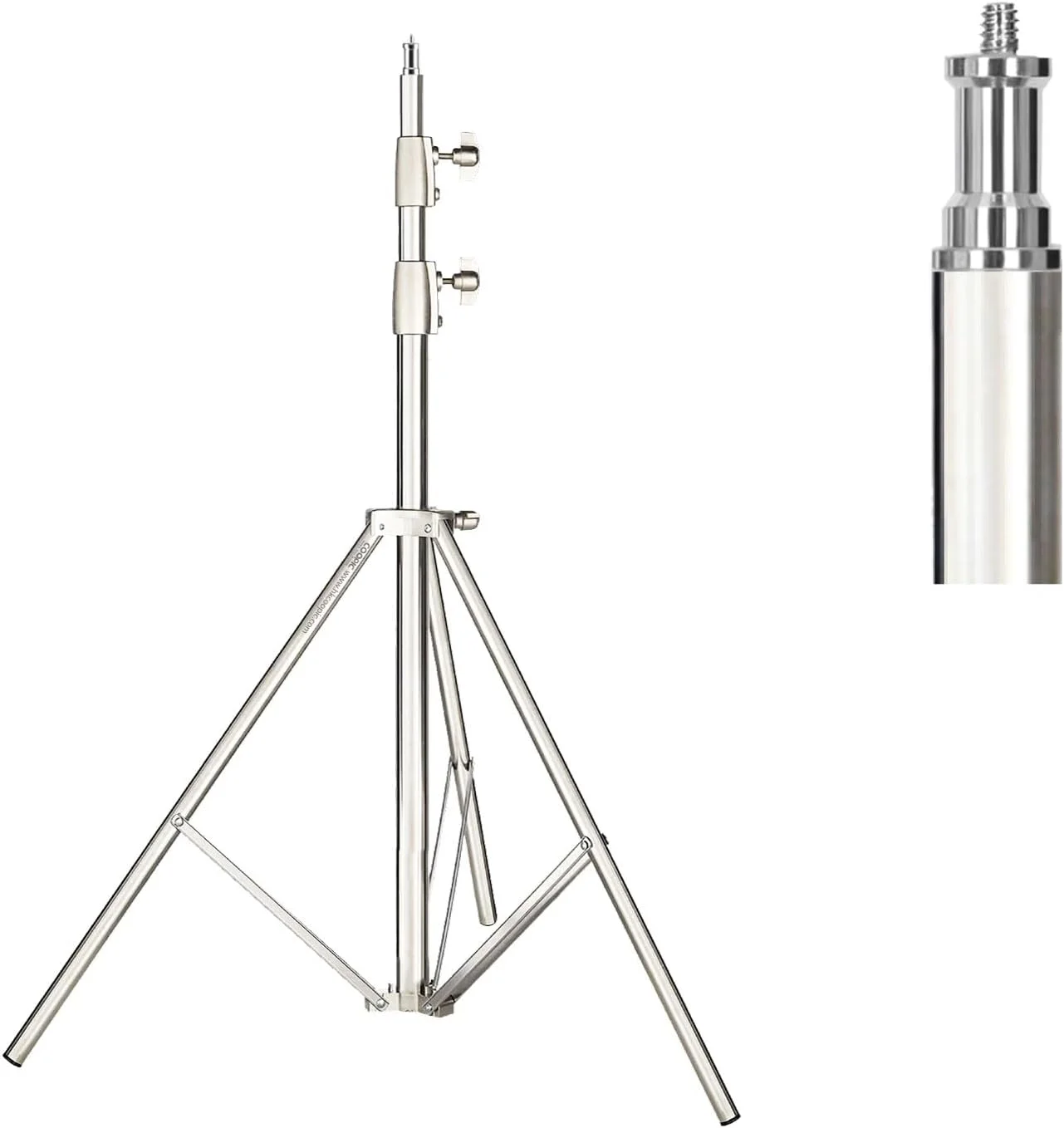 پایه نور سنگین COOPIC L-280MF ارتقا یافته - حداکثر ارتفاع 280 سانتی متر، نقره ای، 3 بخش (25mm، 30mm)، پیچ 1/4 اینچی، فنر بافر داخلی، سازگار با اکثر چراغ های استودیویی