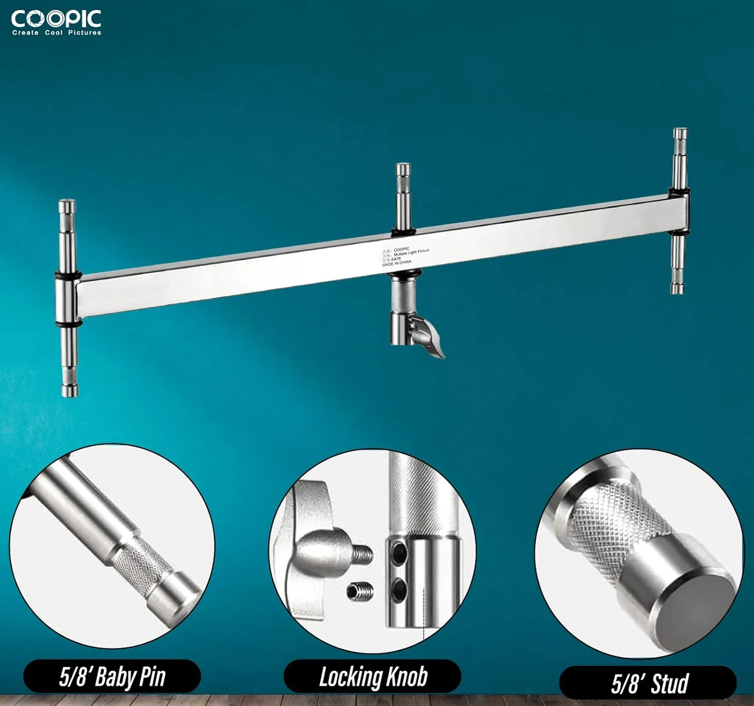 بازوی بوم سه سر استیل ضد زنگ: سازگار با پین 5/8 اینچ و 1/8 اینچ، مناسب برای پایه نور C-Stand، لوازم جانبی نورپردازی برای عکسبرداری و فیلمبرداری حرفه ای (SA-76)