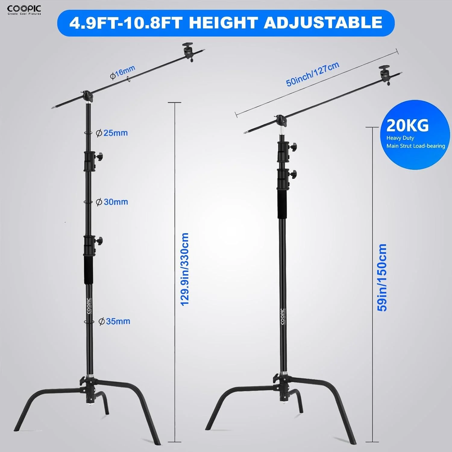 پایه C سنگین استودیوی عکس، 3 متری قابل تنظیم، مشکی، بازوی نگهدارنده 1 متری با 2 عدد سر گیره برای رفلکتور ویدئویی، مونو لایت و سایر تجهیزات عکاسی پایه C سنگین استودیوی عکس، 3 متری قابل تنظیم، مشکی، بازوی نگهدارنده 1 متری با 2 عدد سر گیره برای رفلکتور ویدئویی، مونو لایت و سایر تجهیزات عکاسی