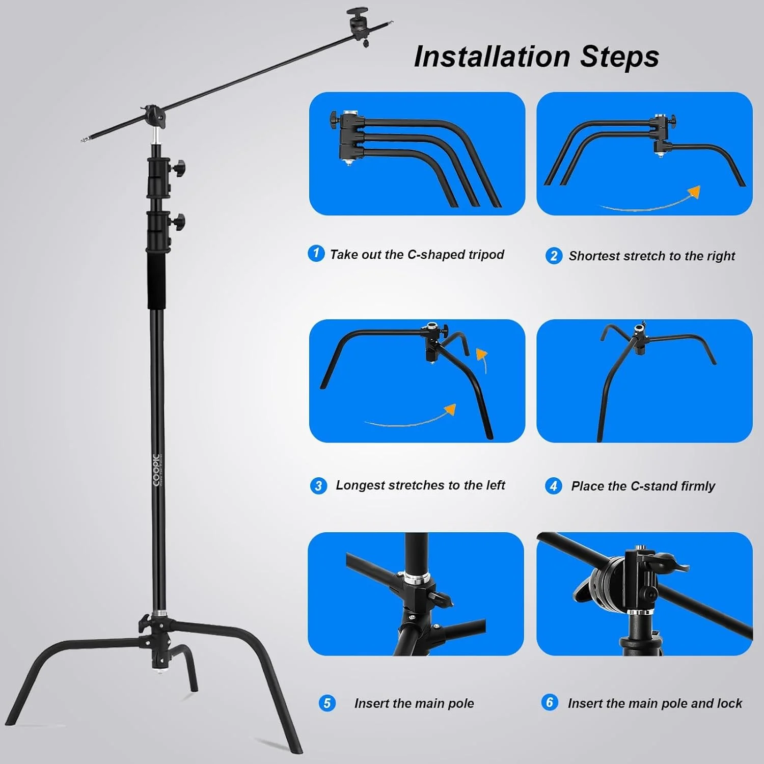 پایه C سنگین استودیوی عکس، 3 متری قابل تنظیم، مشکی، بازوی نگهدارنده 1 متری با 2 عدد سر گیره برای رفلکتور ویدئویی، مونو لایت و سایر تجهیزات عکاسی پایه C سنگین استودیوی عکس، 3 متری قابل تنظیم، مشکی، بازوی نگهدارنده 1 متری با 2 عدد سر گیره برای رفلکتور ویدئویی، مونو لایت و سایر تجهیزات عکاسی