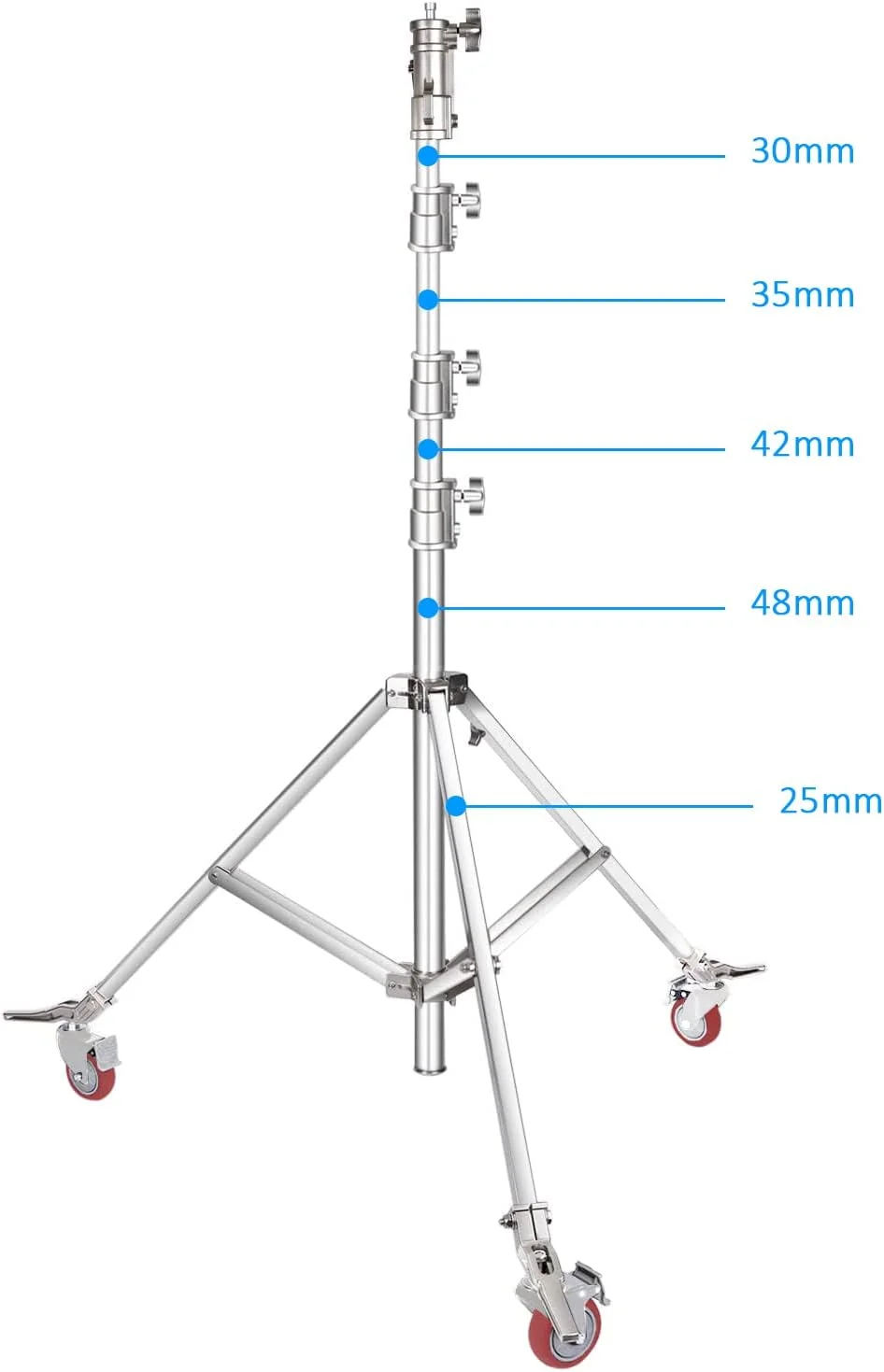 پایه نور استودیویی چرخ دار، فولاد ضد زنگ سنگین با ارتفاع قابل تنظیم حداکثر تا 610 سانتی متر و چرخ های جداشدنی، مناسب برای سافت باکس، نور ماه و سایر پایه نور استودیویی چرخ دار، فولاد ضد زنگ سنگین با ارتفاع قابل تنظیم حداکثر تا 610 سانتی متر و چرخ های جداشدنی، مناسب برای سافت باکس، نور ماه و سایر