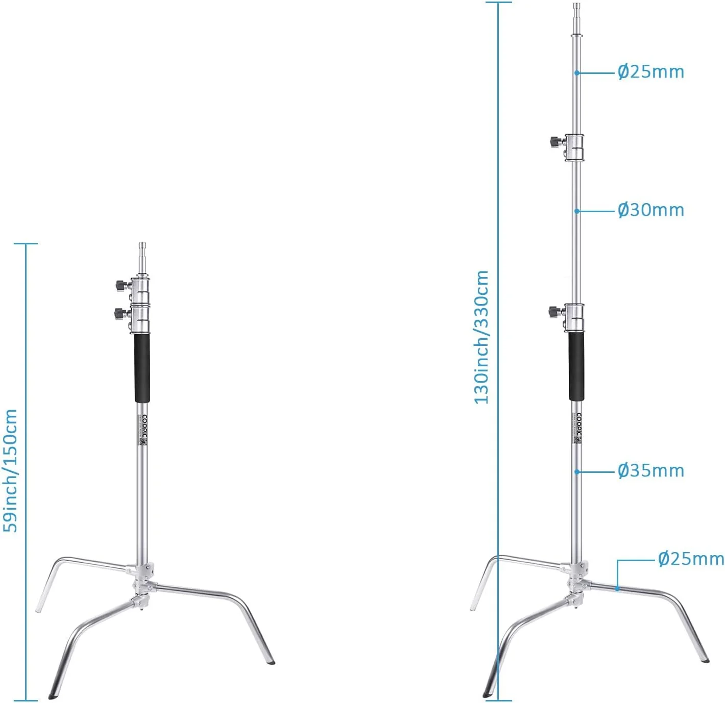 پایه نور سنگین COOPIC مدل C40S با ارتفاع 150-330 سانتی متر به همراه 1 پایه قابل تنظیم، مناسب برای استودیو عکاسی، نور استروب، ویدئو، چتر، سافت باکس و مونو لایت