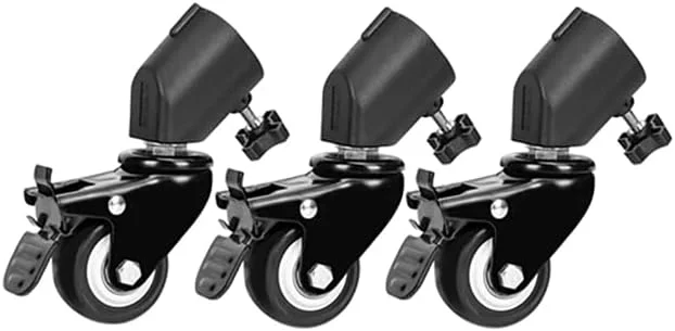 چرخ های C شکل برای سه پایه عکاسی دالی با ترمز، چرخ های پایه نور 2 اینچی مناسب برای قطرهای نصب تا 28 میلی متر، چرخ های چرخان 360 درجه برای استودیوهای عکس