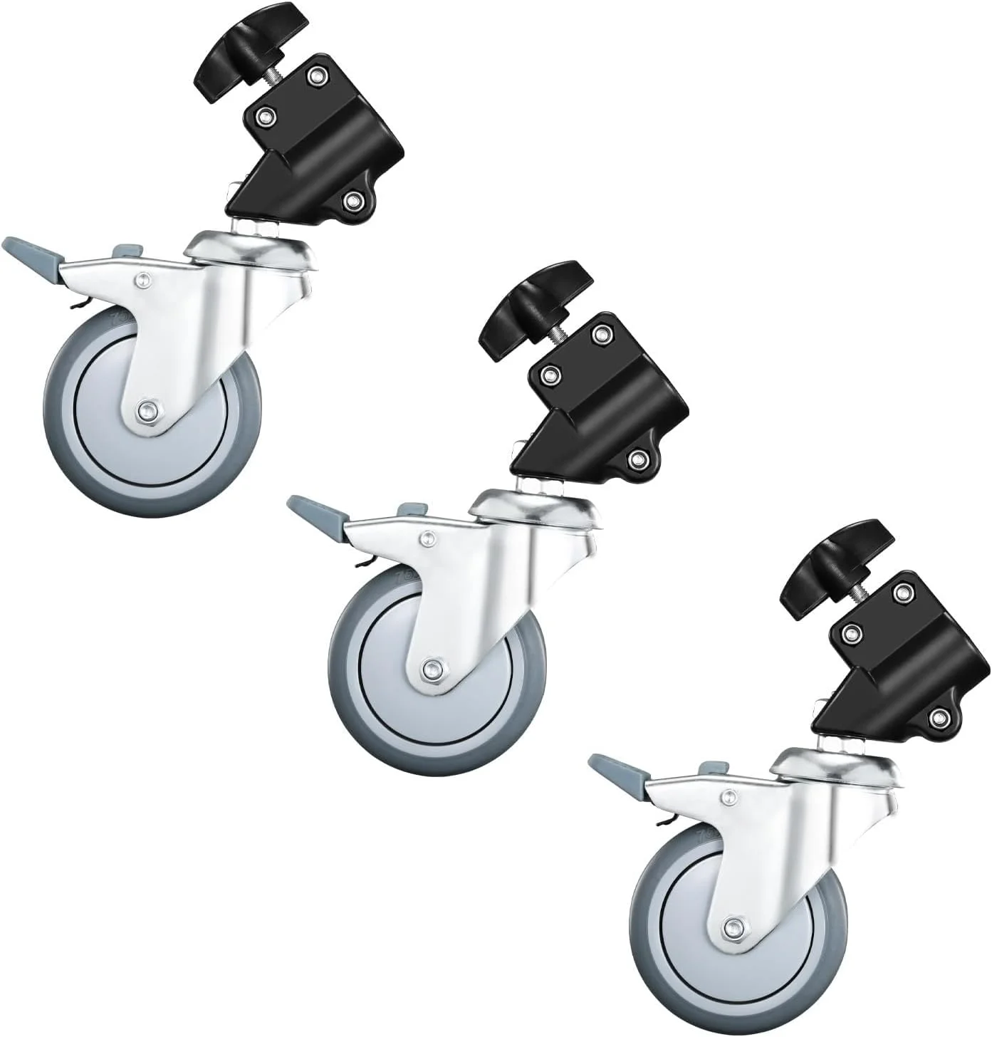 چرخ گردان پایه نور حرفه ای Azonee، چرخ گردان 75 میلی متری با ترمز برای پایه نور عکاسی با قطر 22 میلی متر، آلیاژ آلومینیوم لاستیکی با قابلیت چرخش 360 درجه